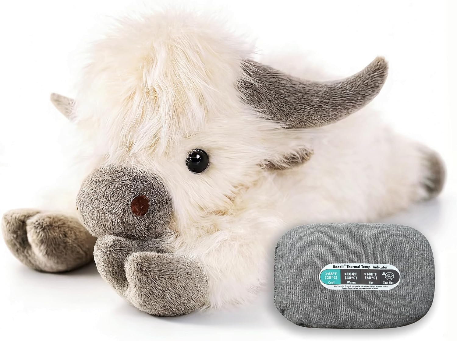 Detalle de uoozii WEIGHTED-PLUSH ハイランド牛の重み付きぬいぐるみ 5ポンド・温冷対応ポーチ付き