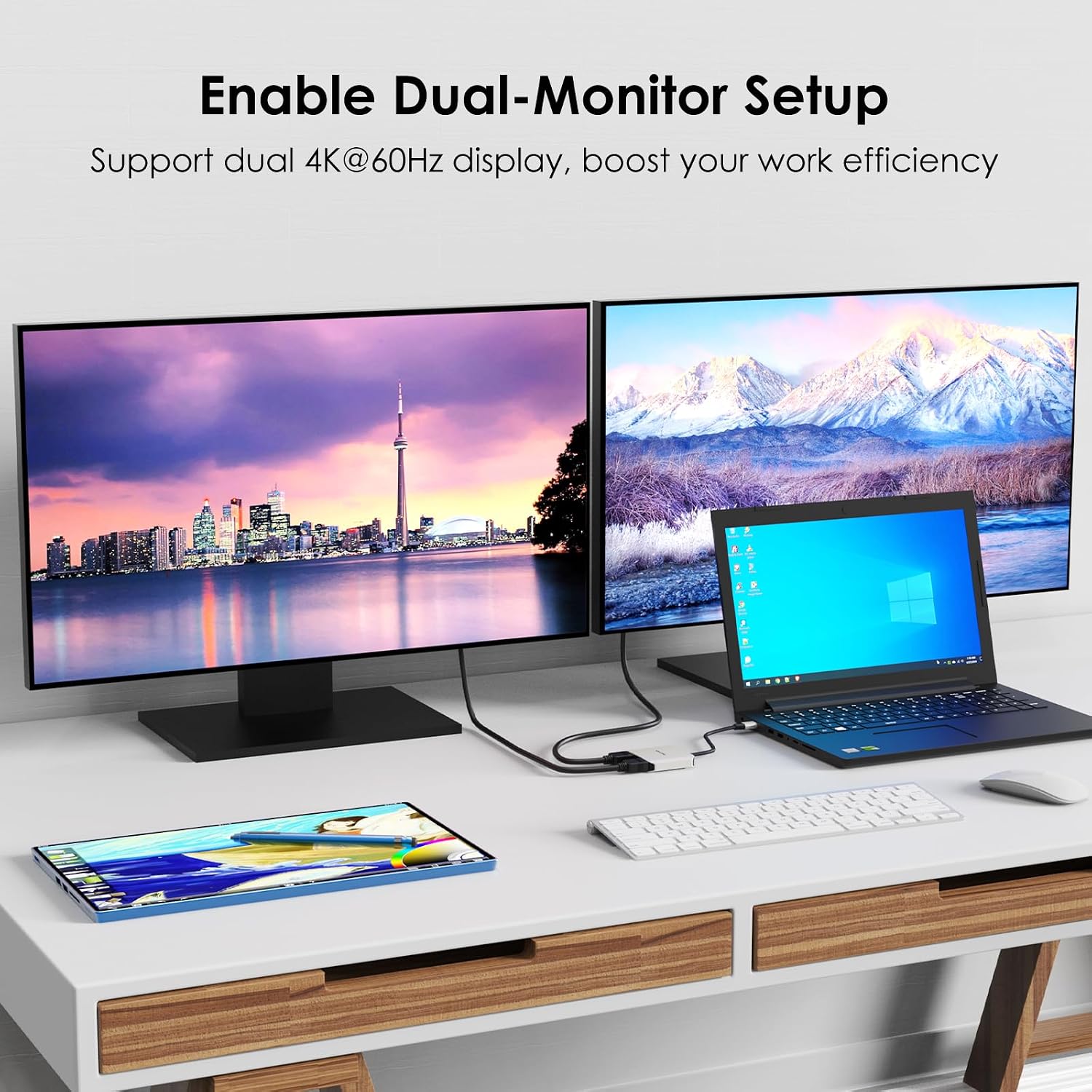 Detalle 2 de WAVLINK Dual USB-C to Dual HDMI Adapter (Dual 4K@60Hz with 100W Power Delivery) for Dell XPS, HP, Lenovo & Thunderbolt 3/4 laptops