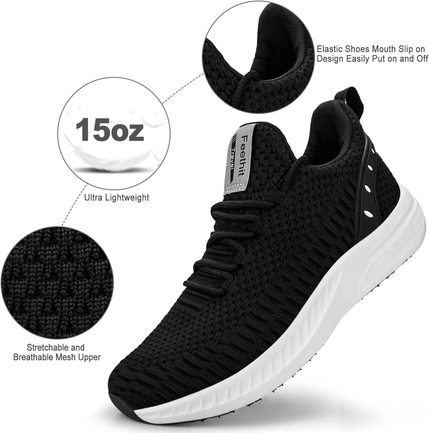 Detalle de Feethit Men’s Slip-On Walking Shoes Blade — Breathable Mesh Non-Slip Sneakers for Work & Outdoor