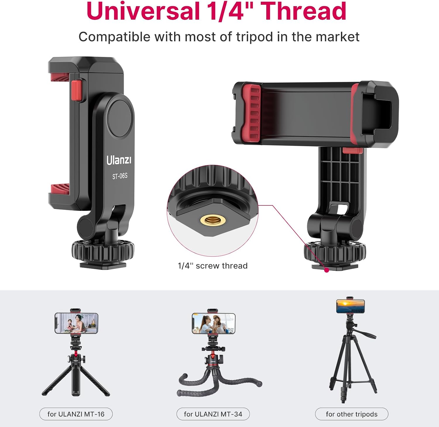 Detalle 2 de ULANZI ST-06S Phone Tripod Mount with 360° Rotation and Dual Cold Shoes
