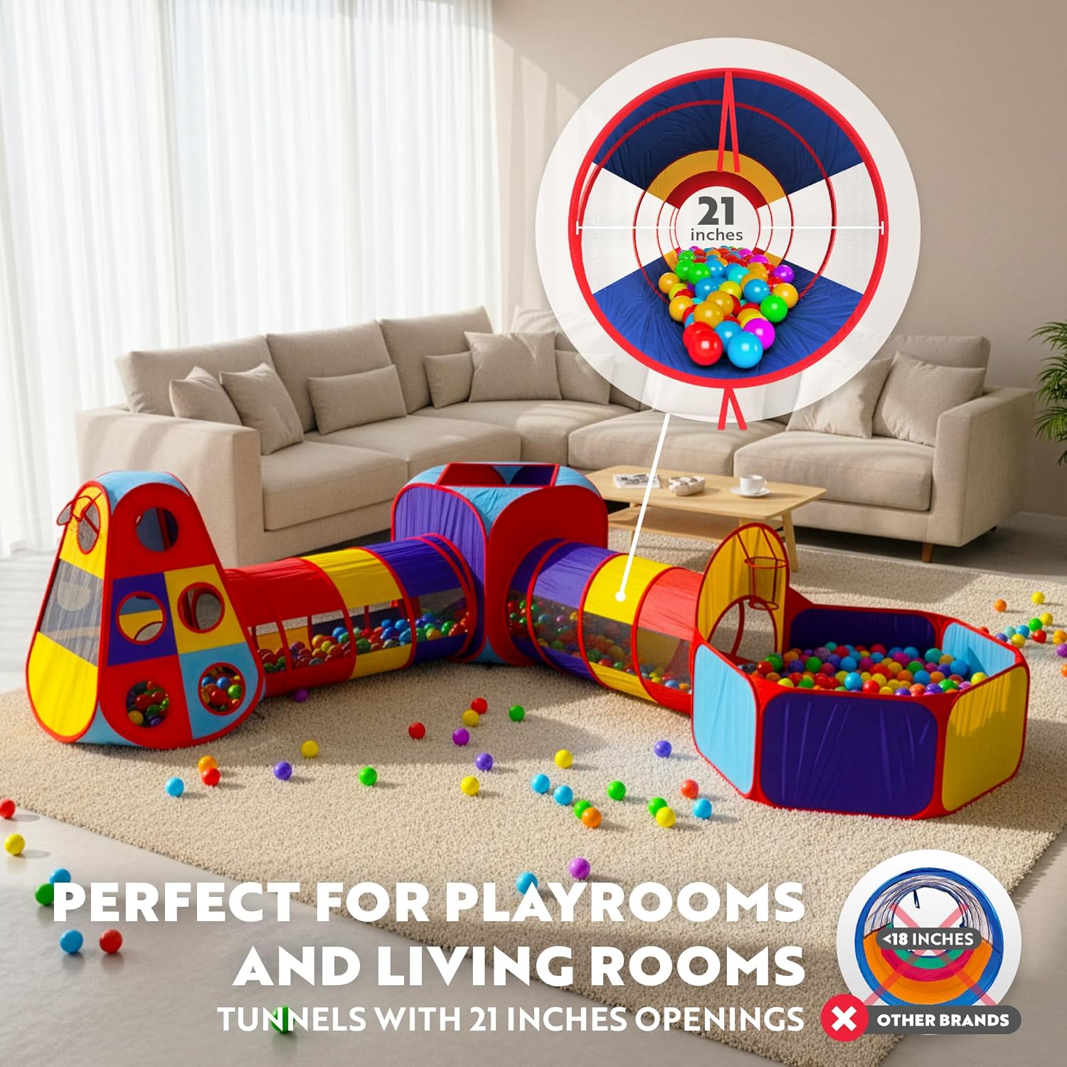 Detalle de Playz 5pc Kids' Play Tents & Tunnels — Ball Pit, Pop-Up Playhouses & Indoor/Outdoor Obstacle Course