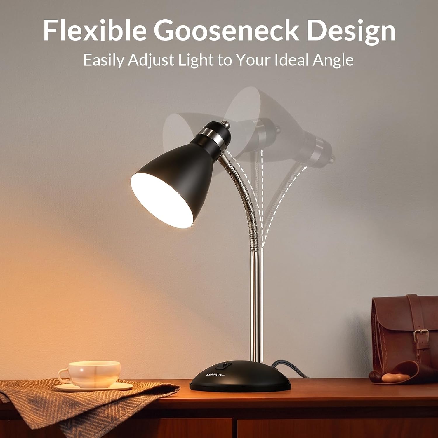 Detalle 1 de LEPOWER UT2032 Metal Desk Lamp, Adjustable Gooseneck, Black, E26