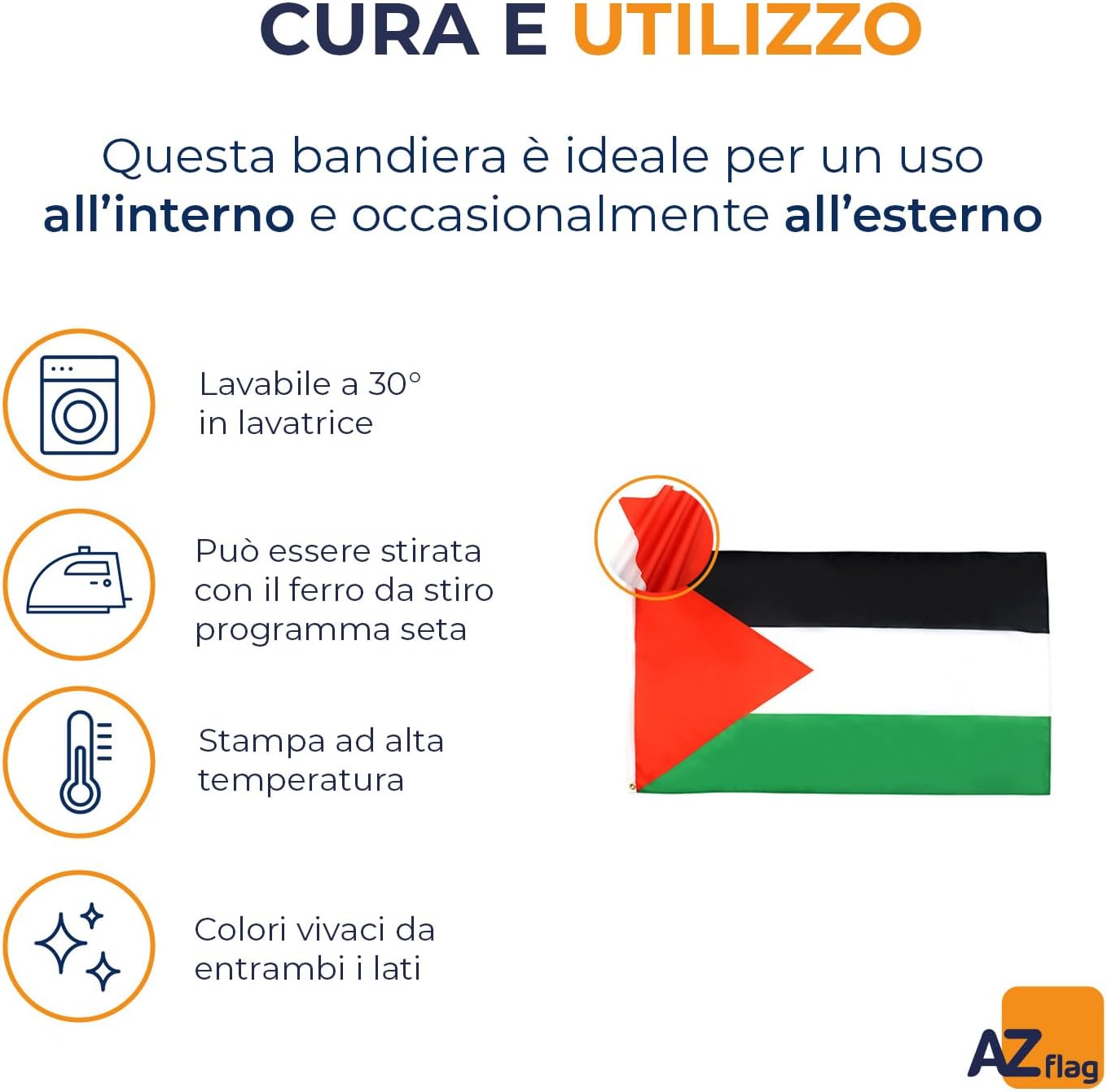 Thumbnail 5 de Bandiera Palestina 150x90 cm – AZ FLAG, Interno/Esterno Moderato, Occhielli Metallici