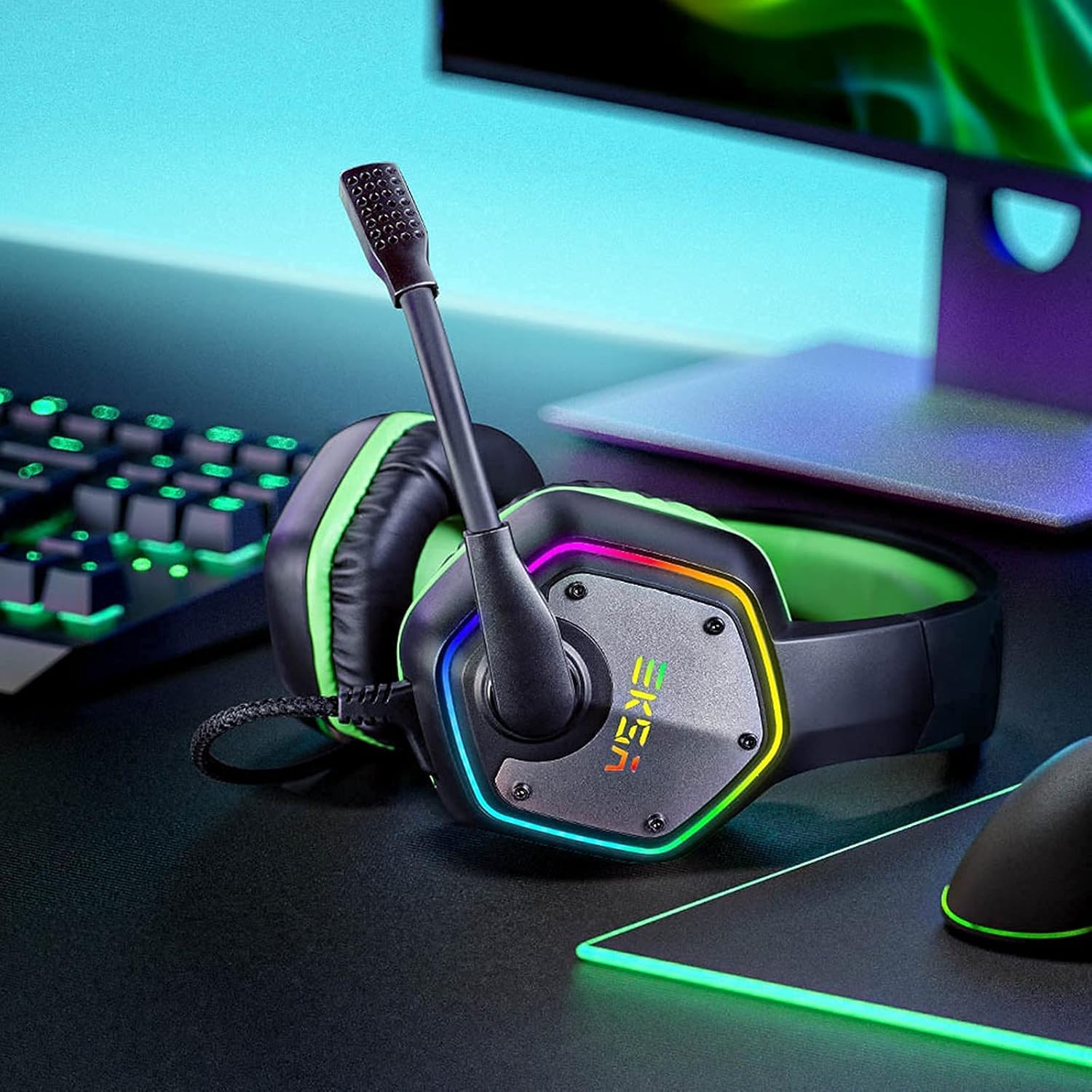Thumbnail 6 de EKSA E1000 USB Gaming Headset with Mic Noise Cancelling, 7.1 Surround & RGB (Green)