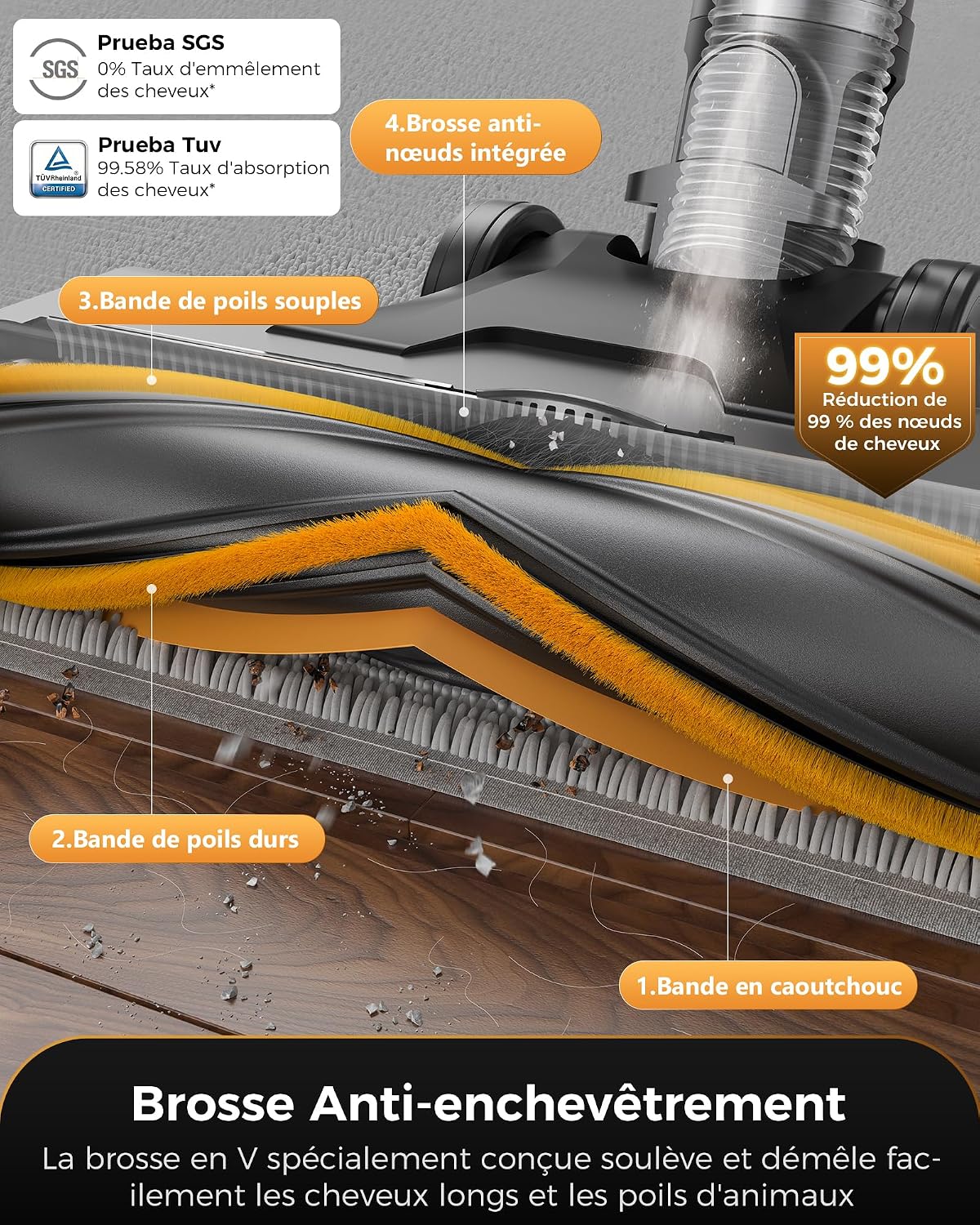 Thumbnail 2 de Proscenic P15+ : aspirateur balai sans fil 55 kPa, 70 min, brosse anti-enchevêtrement