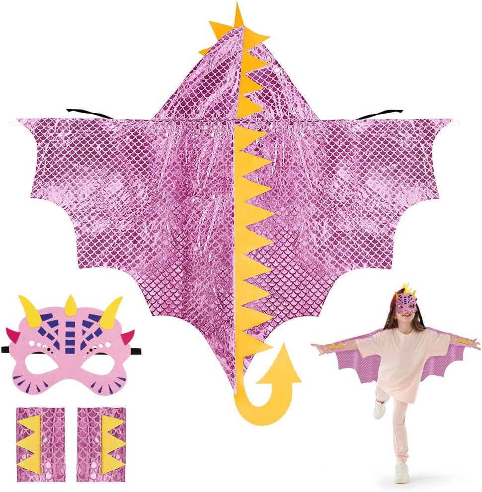 Detalle de AOMIG dinosauruscape voor kinderen, roze polyester kostuum in maat 110