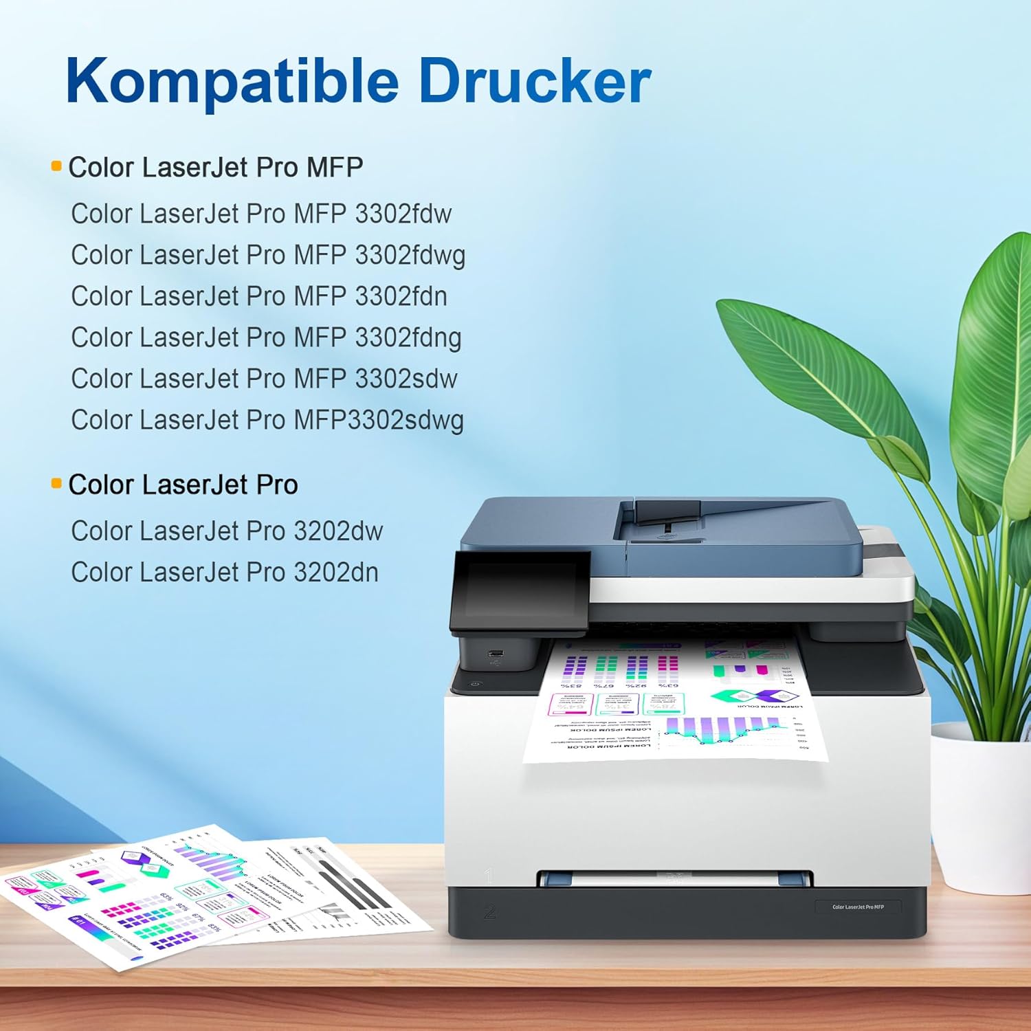 Detalle de 219A Toner mit Chip – kompatibel mit HP Color LaserJet Pro MFP 3302/3202 Serie (4‑Pack) Schwarz, Cyan, Gelb, Magenta