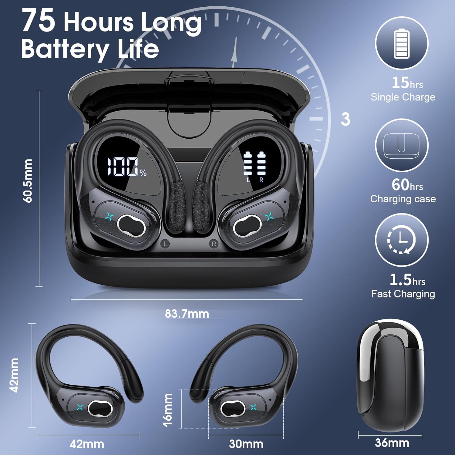 Detalle 2 de Wireless Earbuds 75 hrs Bluetooth 5.4