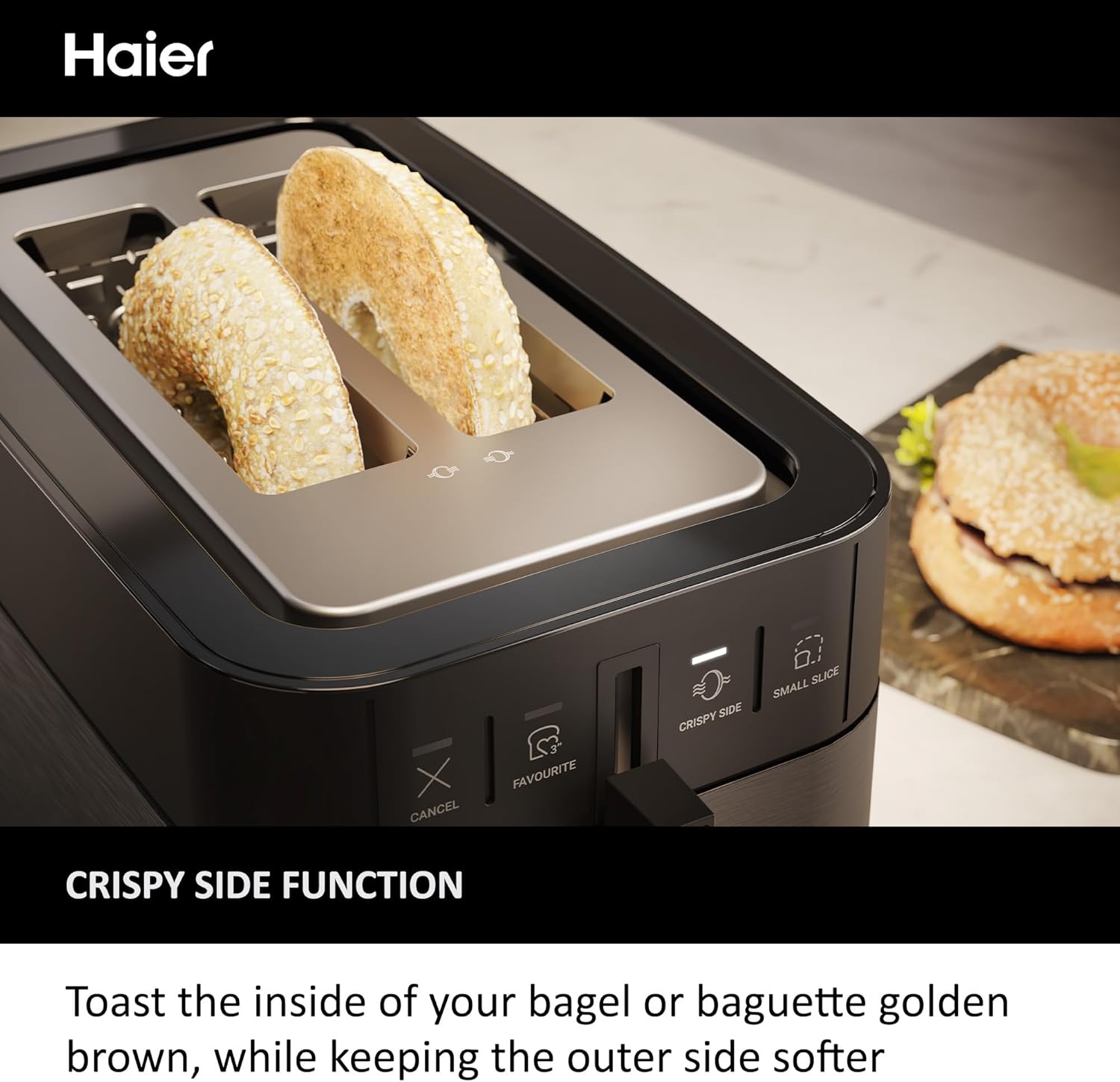 Detalle 2 de Haier I-Master Series 5 HTO5A3 1150W Digital 2-Slice Toaster with Extra Wide 15cm Slots