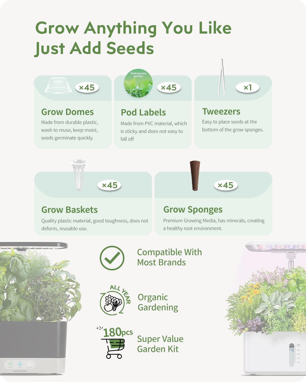 Detalle de URUQ 180-Piece Hydroponic Pod Kit for AeroGarden, with Sponges and Domes
