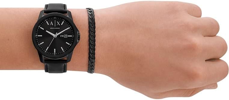 Detalle 2 de Armani Exchange Herrenuhr mit Quarz-Dreizeiger-Datumwerk, 44 mm Gehäuse – Edelstahl oder Lederband