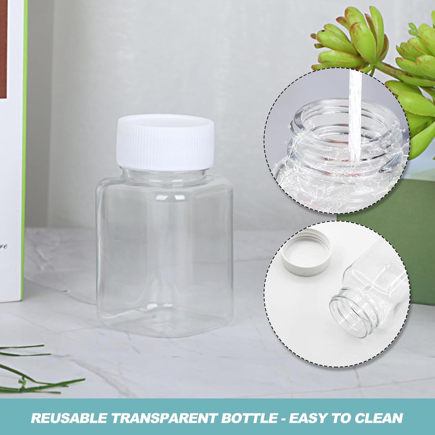 Thumbnail 3 de ReaJoys 100ml PET plastic juice bottles with lids (12-pack) – clear reusable drink containers