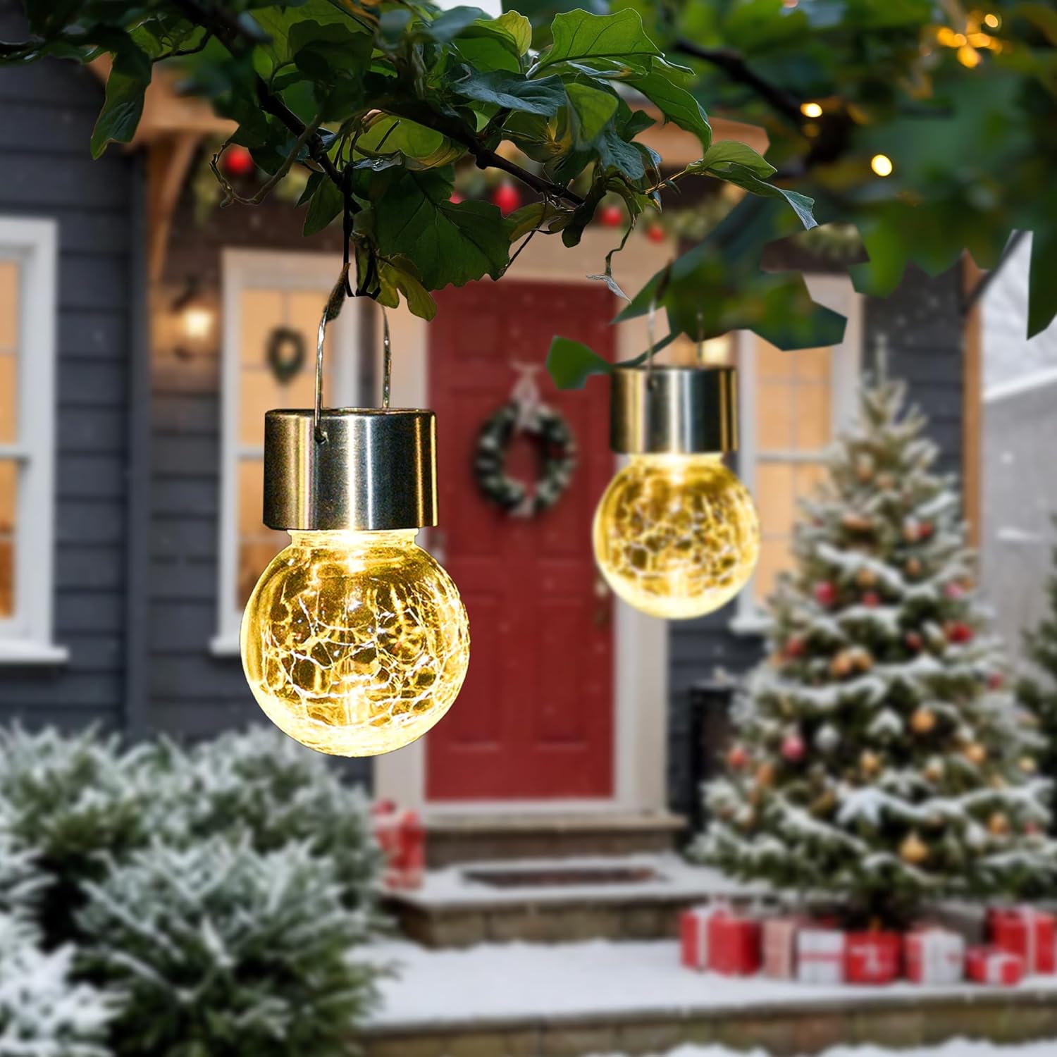 Thumbnail 2 de GIGALUMI 12 Pack Solar Hanging Lights for Christmas Decoration (Cracked Glass, Warm White) – Weatherproof Outdoor Lanterns
