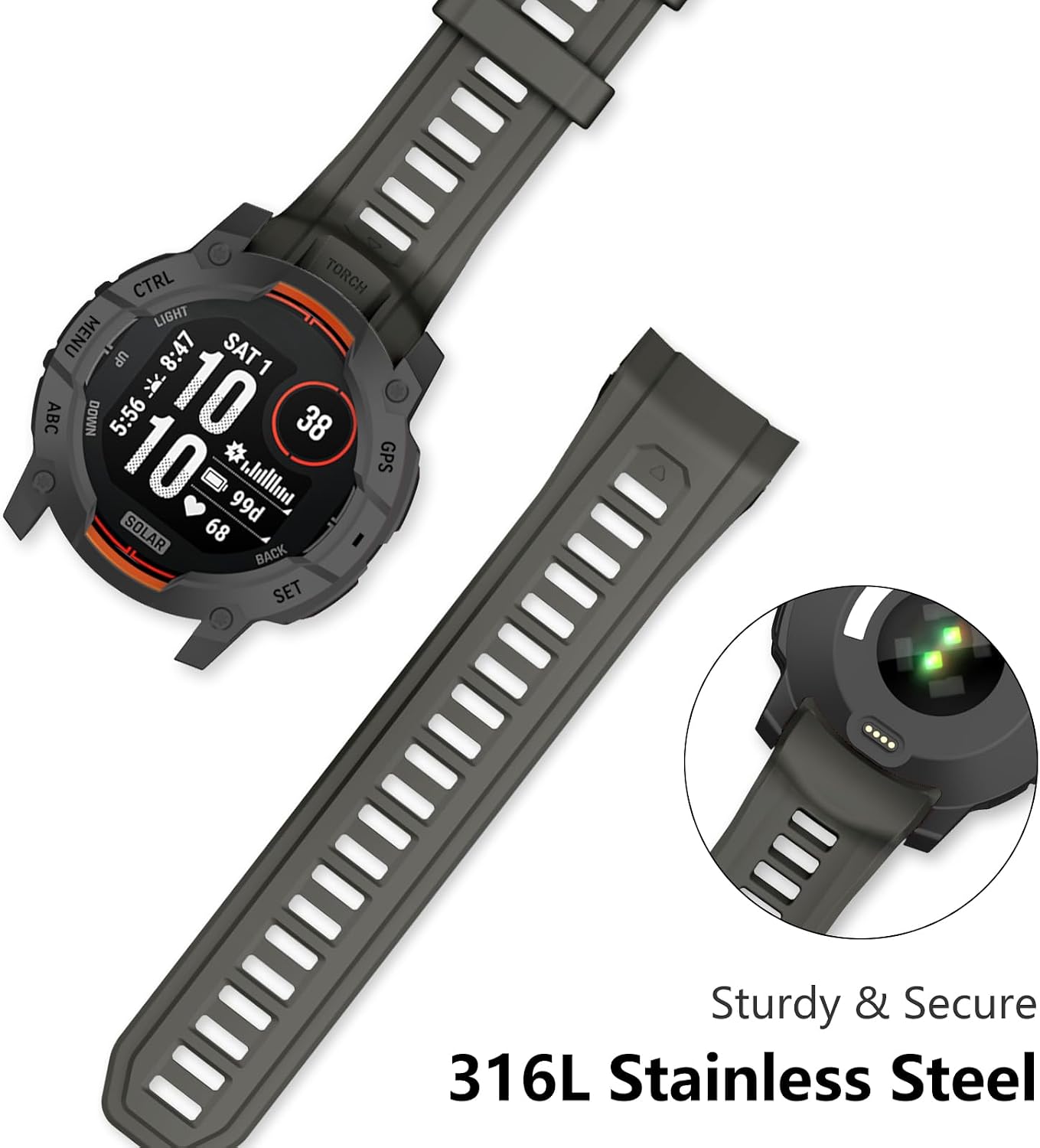 Detalle de OVERSTEP Silicone 26mm Replacement Band for Garmin Instinct 3 50mm