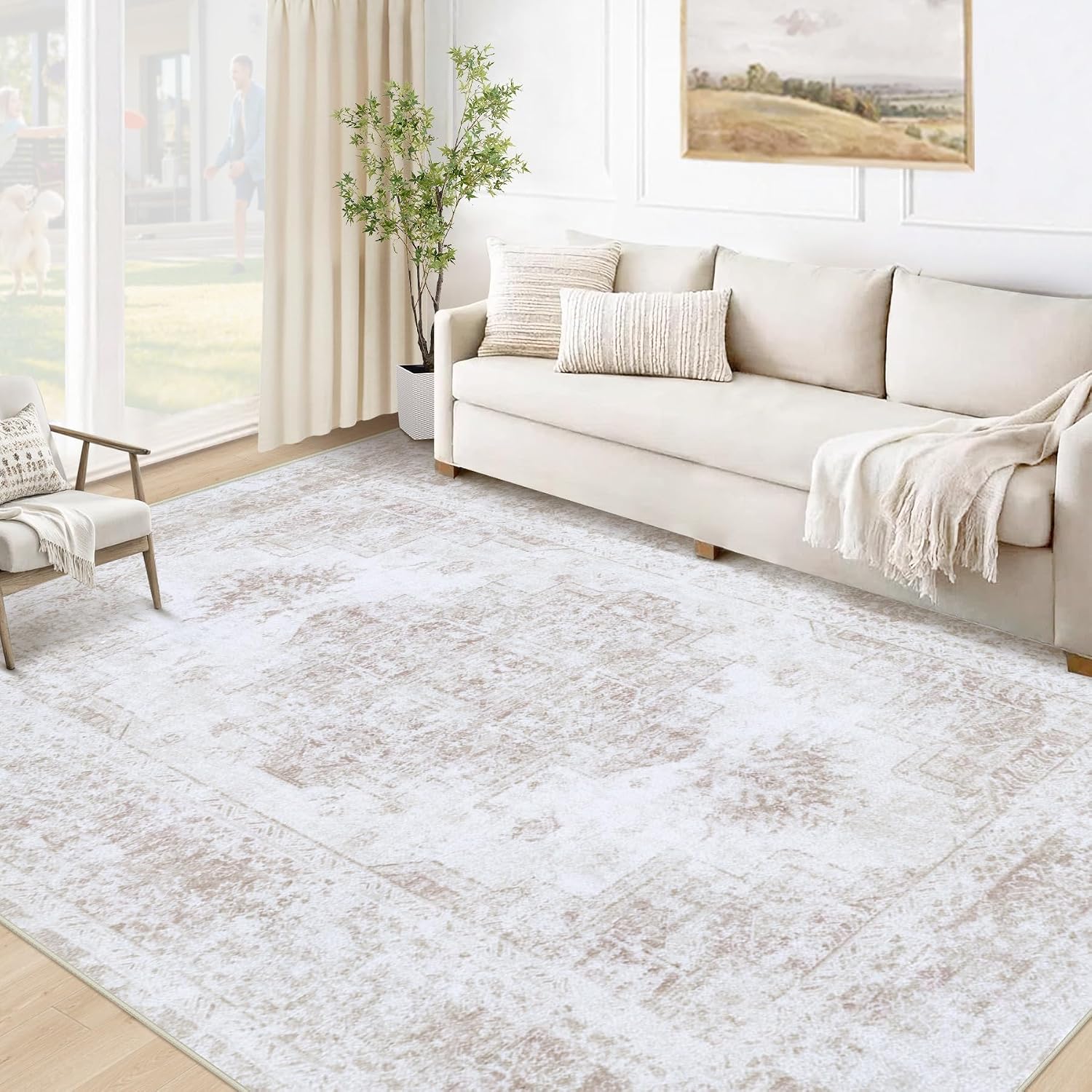 Detalle de XLUEZ 5'x7' Vintage Area Rug, Machine Washable 🧾