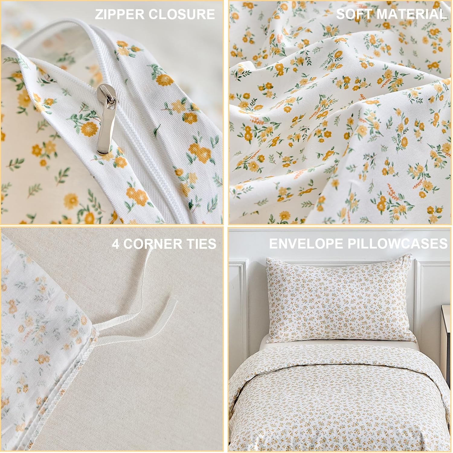 Detalle de DuShow Cotton Toddler Duvet Set with Reversible Floral Design (Orange, 120 x 150 cm)
