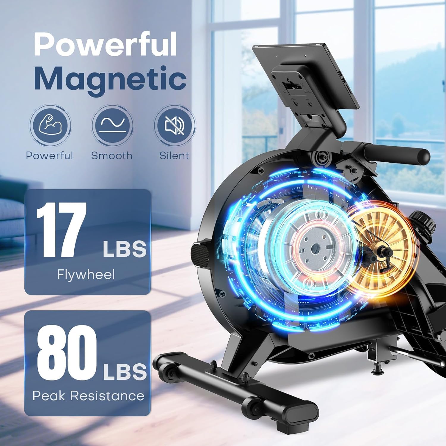 Thumbnail 1 de EvoSpark Magnetic Rowing Machine for Home Gym (350 lb) – Foldable EvoSpark Rower with App Support and Double Slide Rail