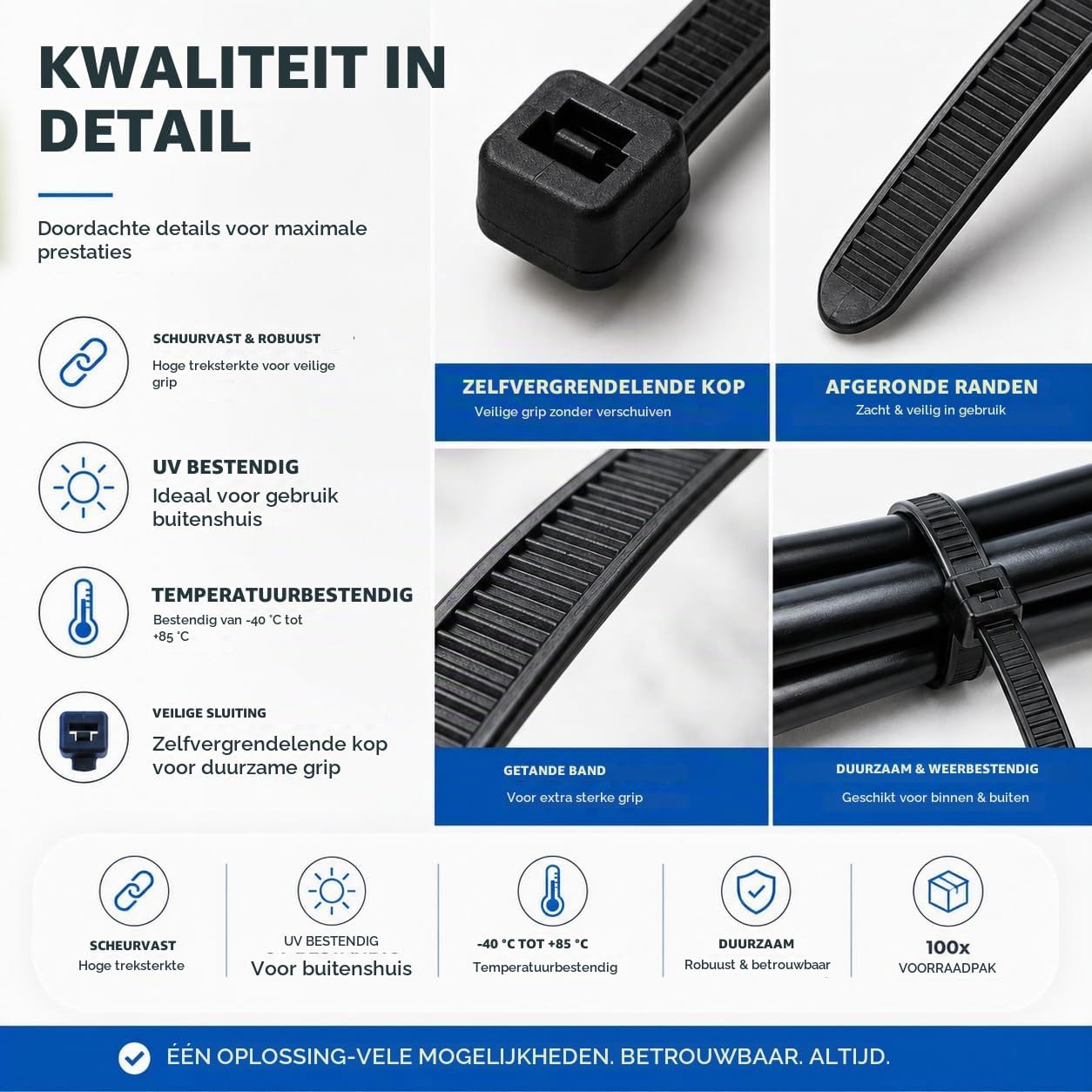 Detalle de TK Gruppe Timo Klingler Tk494034 kabelbinderset, zwart nylon, 150 mm x 3,6 mm