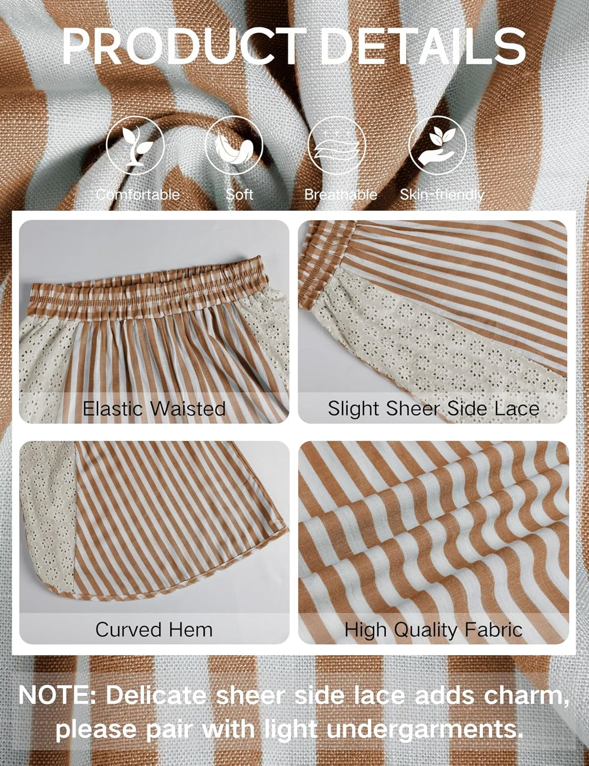 Detalle de Athlisan Women's Summer Casual Loose Striped Wide-Leg Palazzo Pants with Elastic Waist