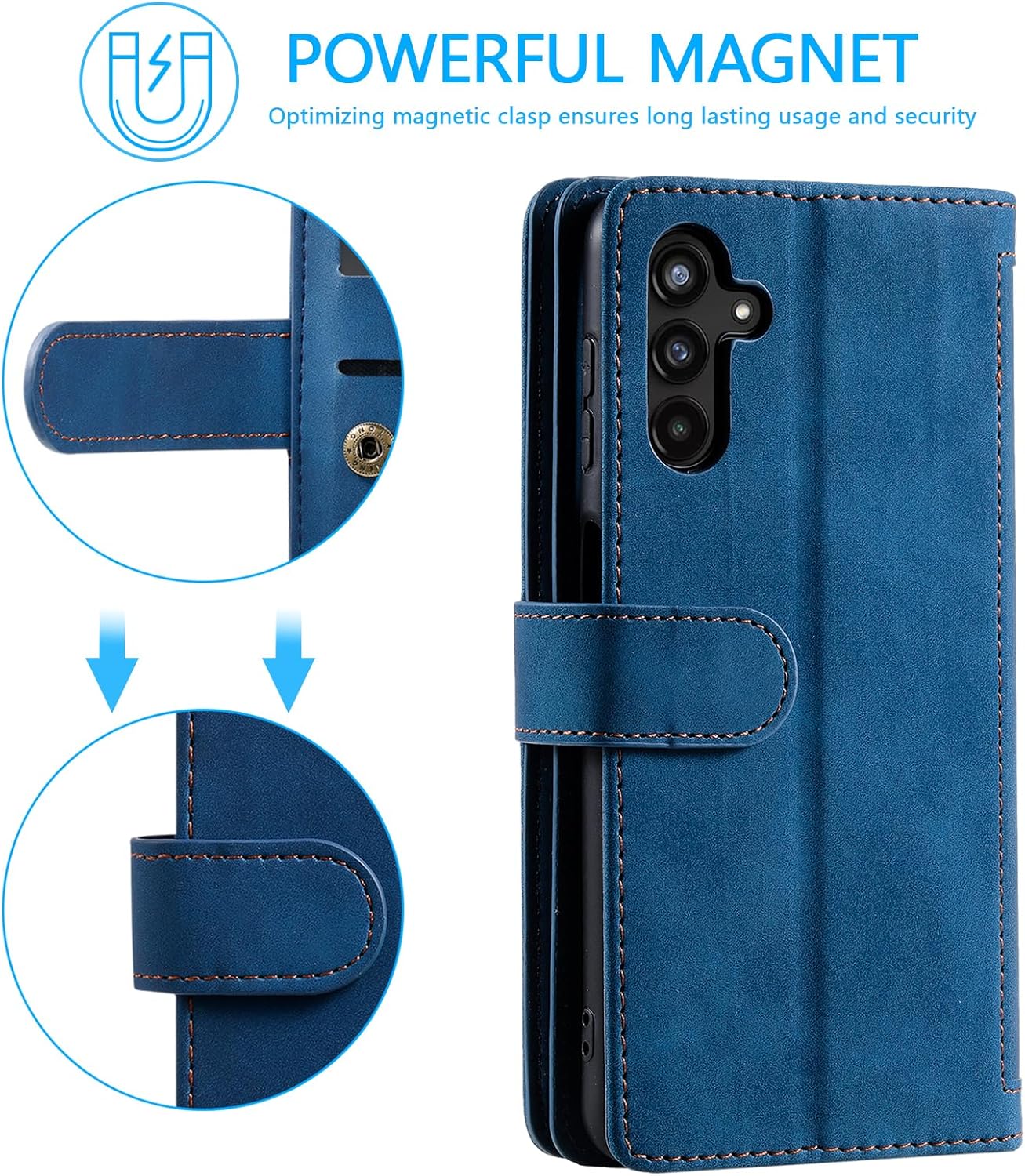 Thumbnail 6 de UEEBAI Wallet-Hülle für Samsung Galaxy A35 5G – Vintage PU-Leder mit Reißverschluss, 9 Kartenfächer, Standfunktion und Trageband