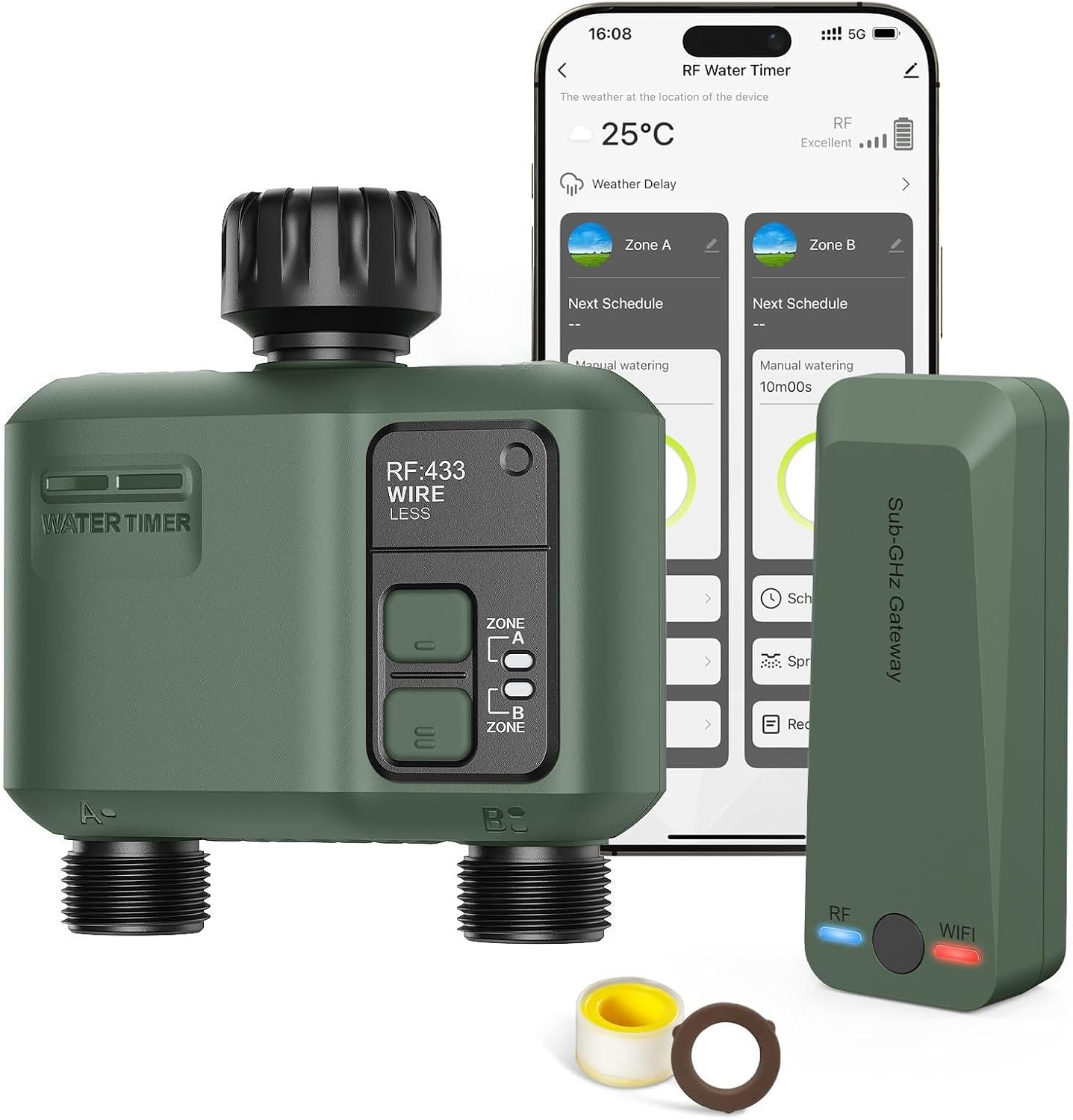 Detalle de WiFi Water Timer 2 Zone for Garden Hose – Smart Sprinkler Controller with 984ft RF Range