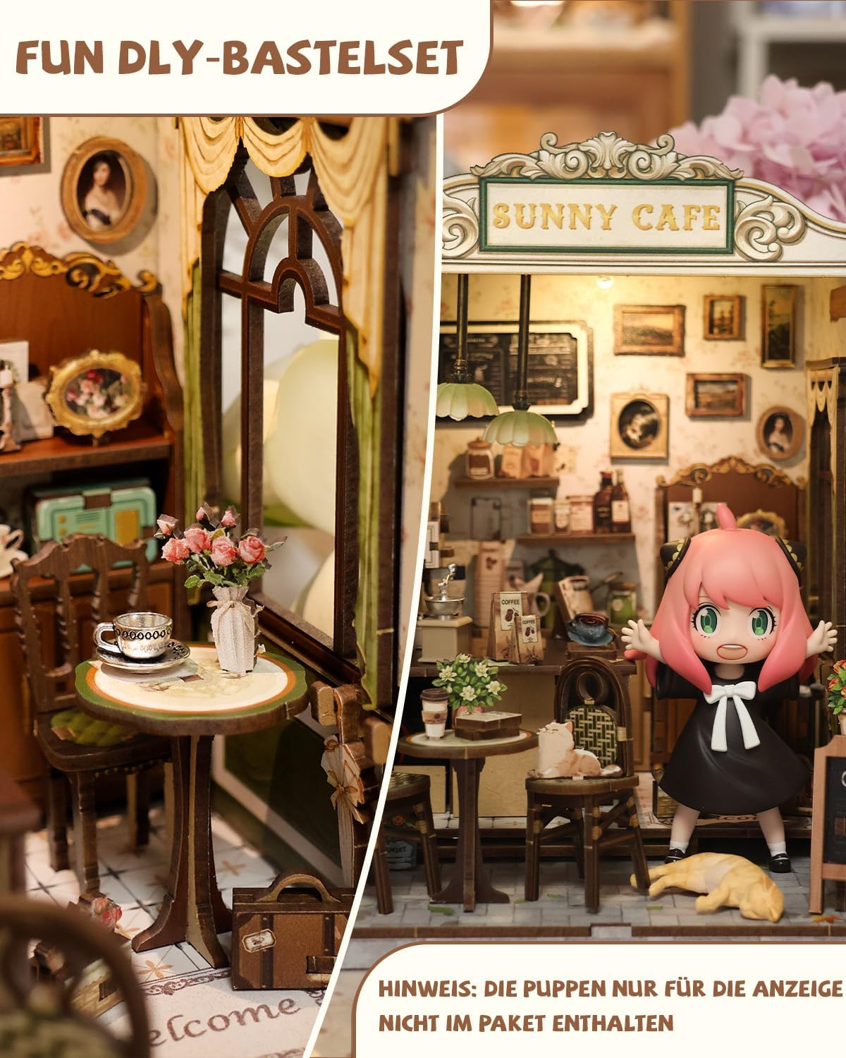Thumbnail 4 de Cutefun Book Nook Kit Sunny Cafe — kit DIY de maison miniature en bois à monter, puzzle 3D avec LED