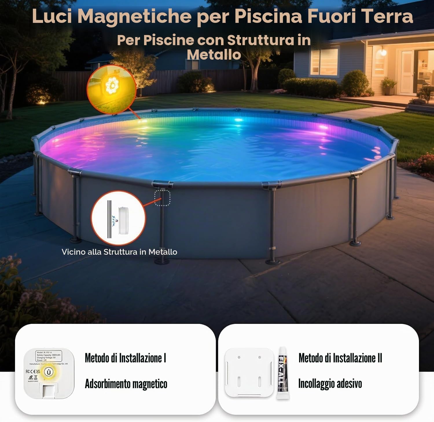 Thumbnail 1 de HL Pack di 2 Luci Piscina Fuori Terra: LED subacquee IP68 con telecomando e magneti integrati