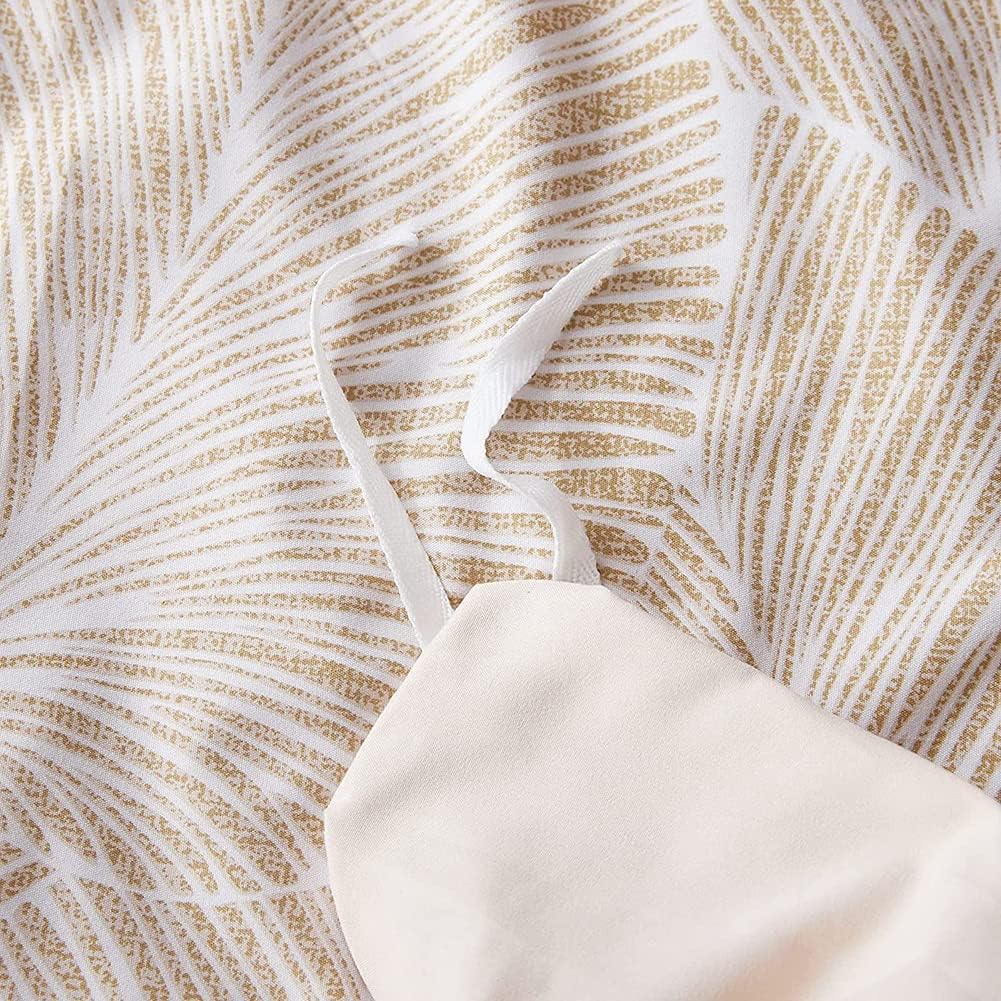 Thumbnail 4 de Parure de lit Michorinee housse de couette 220x240 beige motif feuilles tropicales réversible en microfibre avec fermeture éclair (2 taies 65x65)