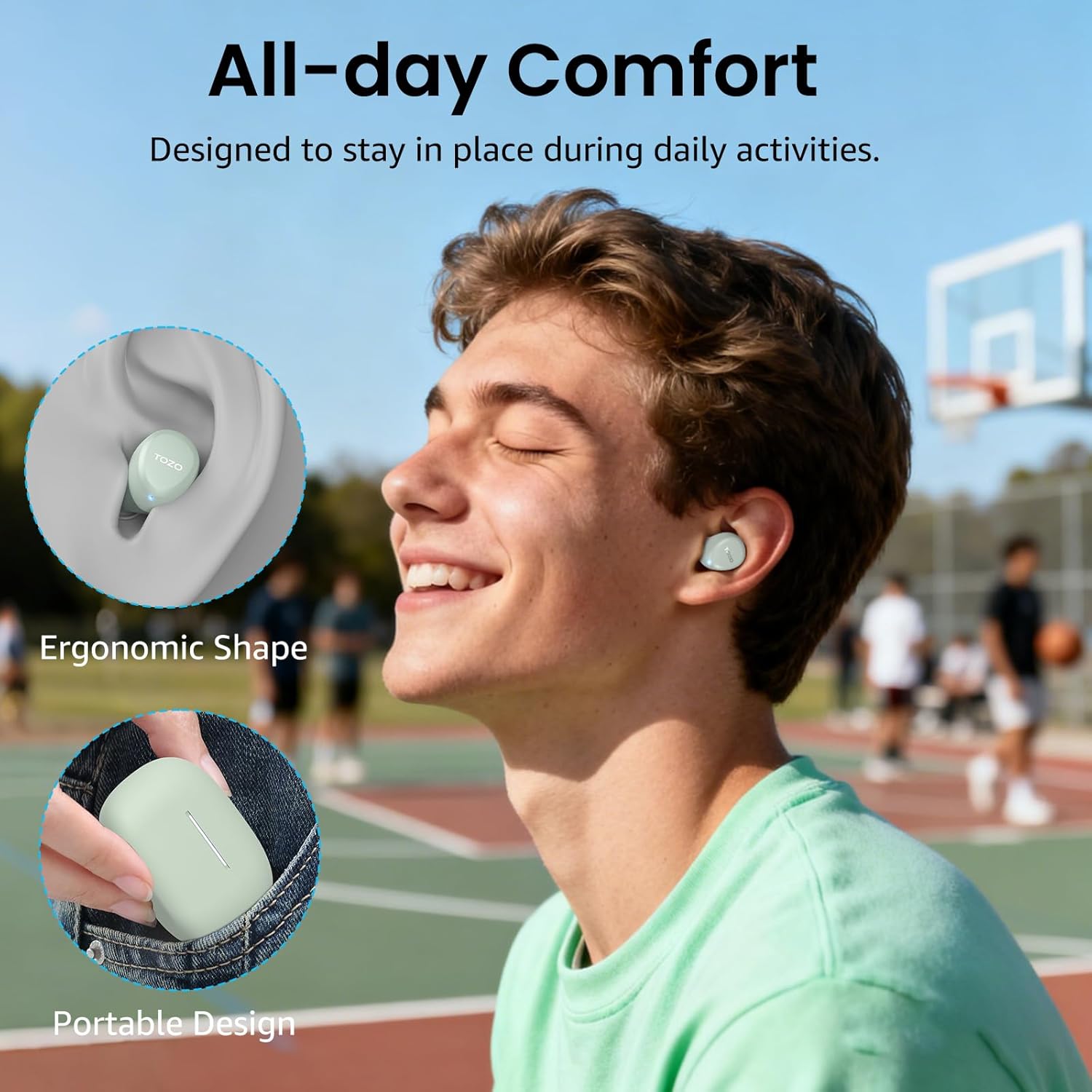 Thumbnail 5 de TOZO A1 In-Ear Bluetooth 5.3 Kopfhörer kabellos mit 2 Mikrofonen, App-Steuerung & bis zu 32 Std. Wiedergabe (Grün)
