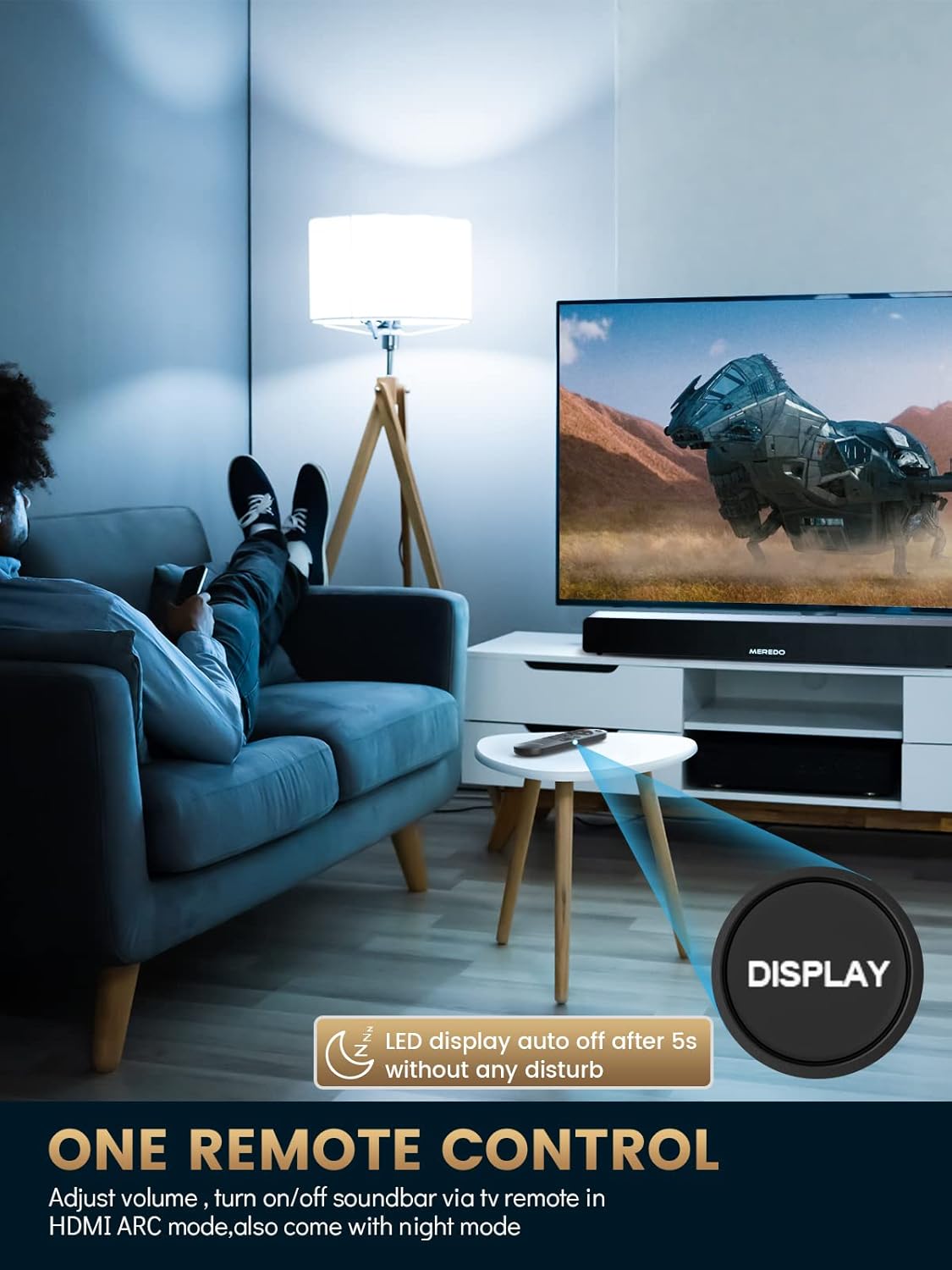 Detalle de MEREDO Soundbar 2.1 Holz – 150 W mit integriertem Subwoofer, ARC, BT 5.0, 5 EQ-Modi