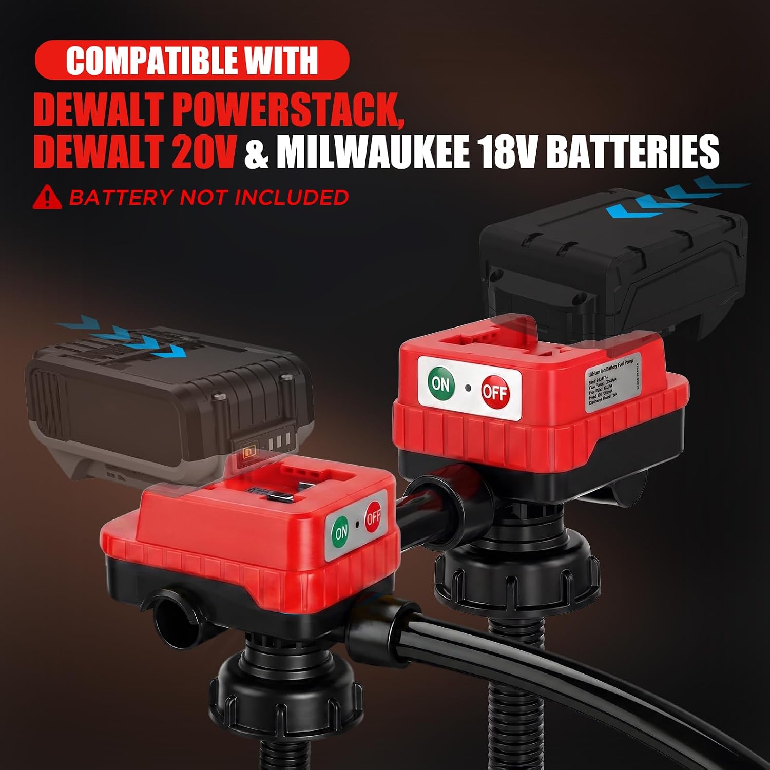 Detalle 2 de 4.5GPM Cordless Fuel Transfer Pump with 51" PVC Hose for DeWalt/Milwaukee Batteries (Bare Tool)