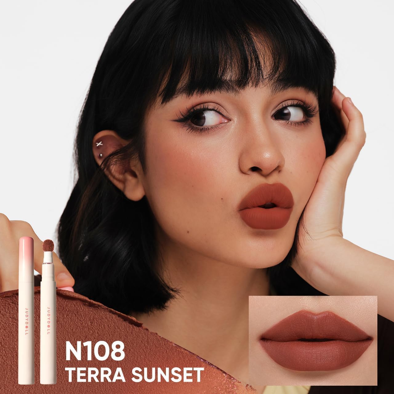 Detalle de JUDYDOLL N108 Terra Sunset Matte Glitter Lipstick, Red Lip Stain