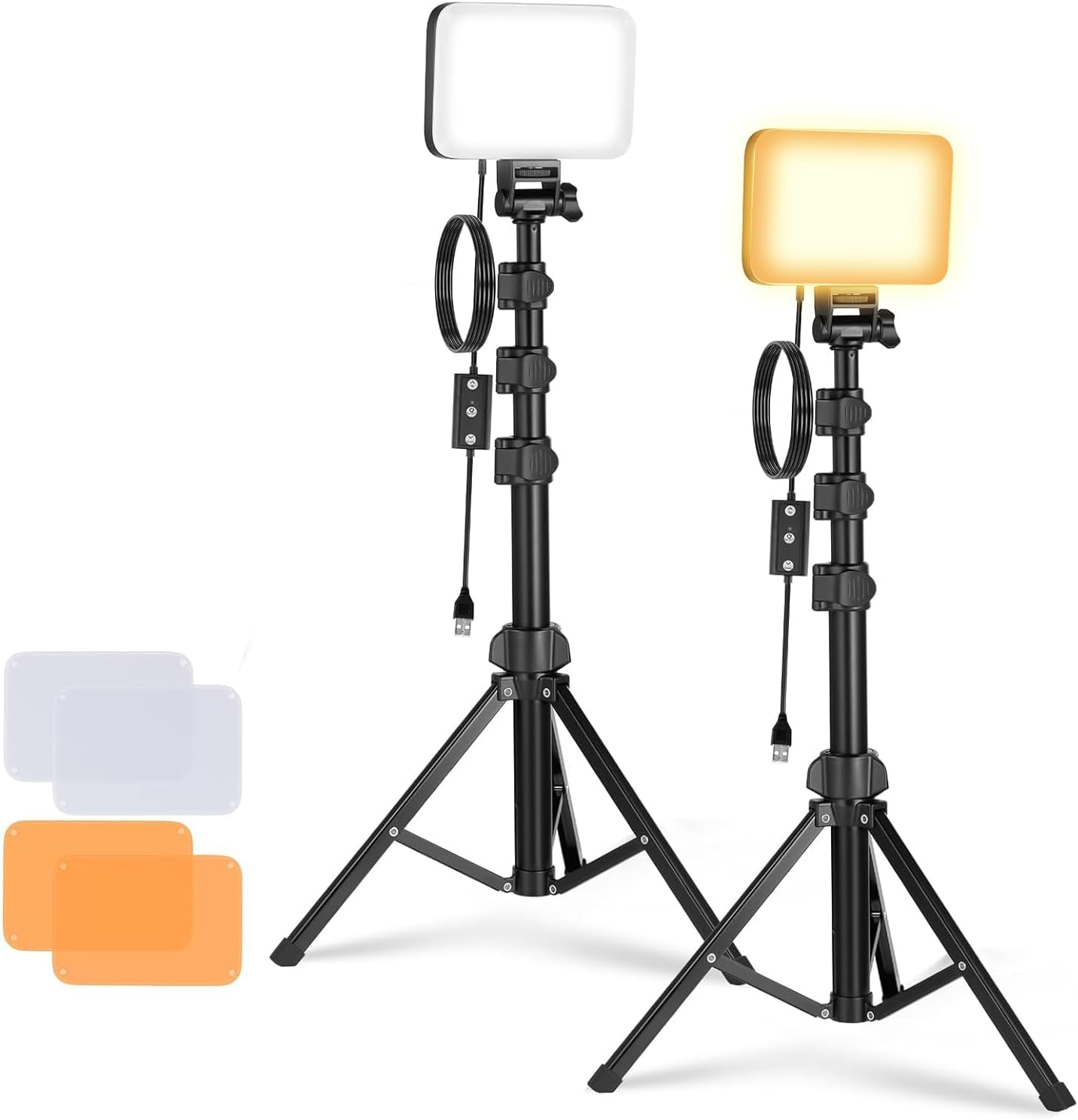 Detalle de NEEWER BASICS 2 Pack Bi-Colour LED Video Light Panel Kit (3200K–5600K) with Stands & Filters