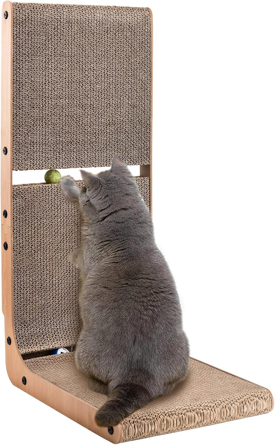 Detalle de AUSCAT griffoir en carton en forme de L pour chat d’intérieur avec 2 balles intégrées (69 cm)