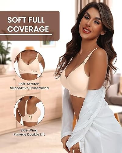 Detalle de HORISUN Wireless Push Up Full Coverage Bra for Women – Seamless Jelly Bralette (Nude, 2XL)