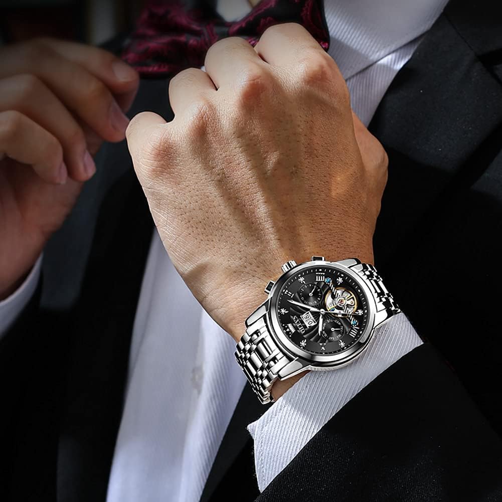 Thumbnail 1 de OUPINKE Herrenuhr Automatik Skelett Tourbillon mit Diamanten, Wasserdicht (bis 30 m) & Leuchtzeigern