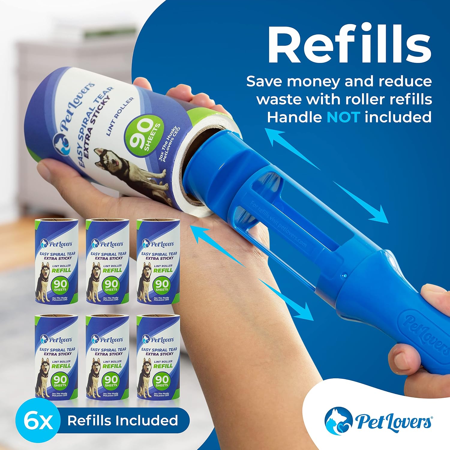 Detalle de PetLovers ricariche sticky mega value extra da 540 fogli per rimozione peli di cani e gatti (6 ricariche, senza manico)
