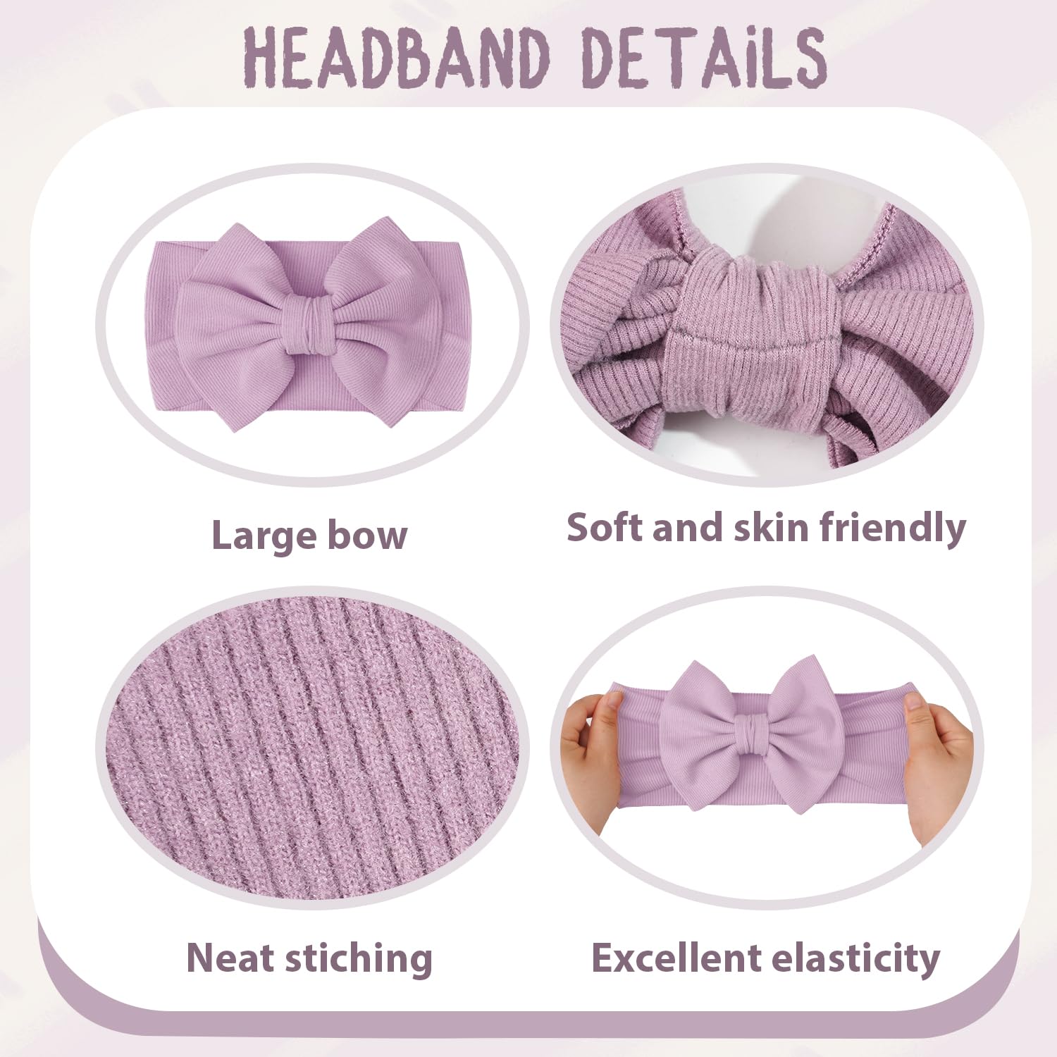 Detalle de CÉLLOT 8-Color Baby Bow Headbands, Stretchy Nylon, 5-Inch Soft Knots