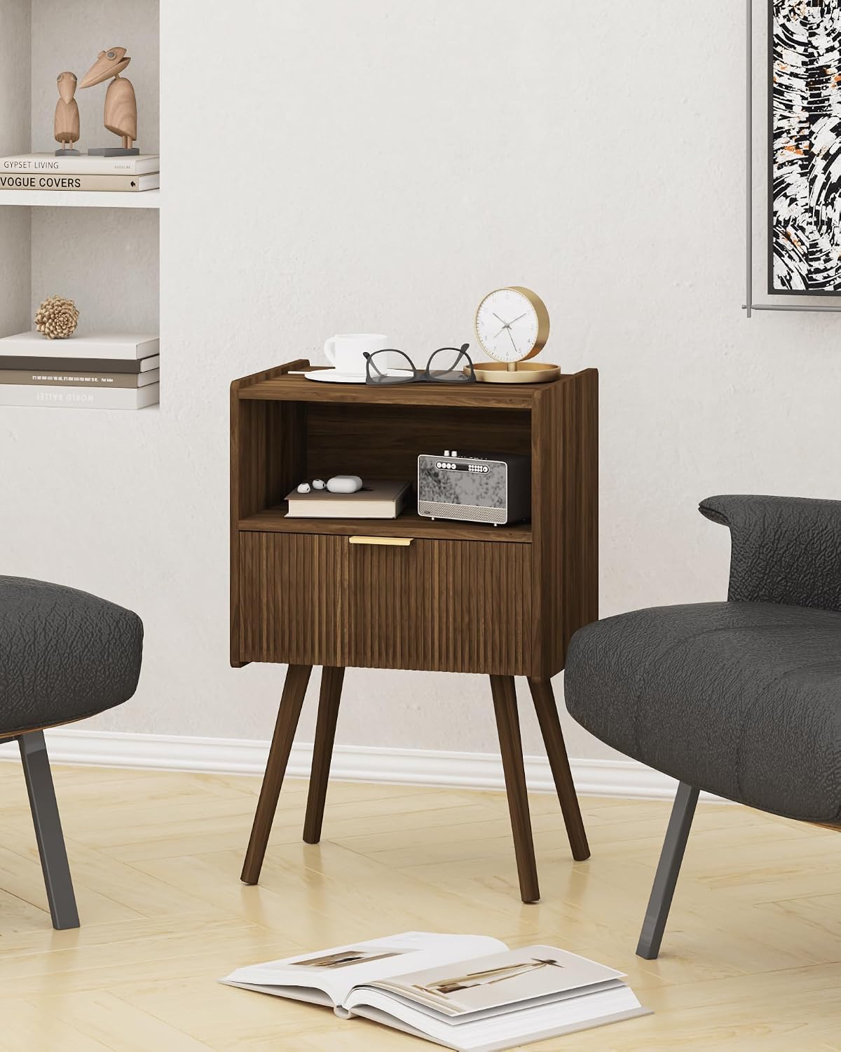 Thumbnail 6 de JOONEE Nightstand Walnut Brown with Drawer