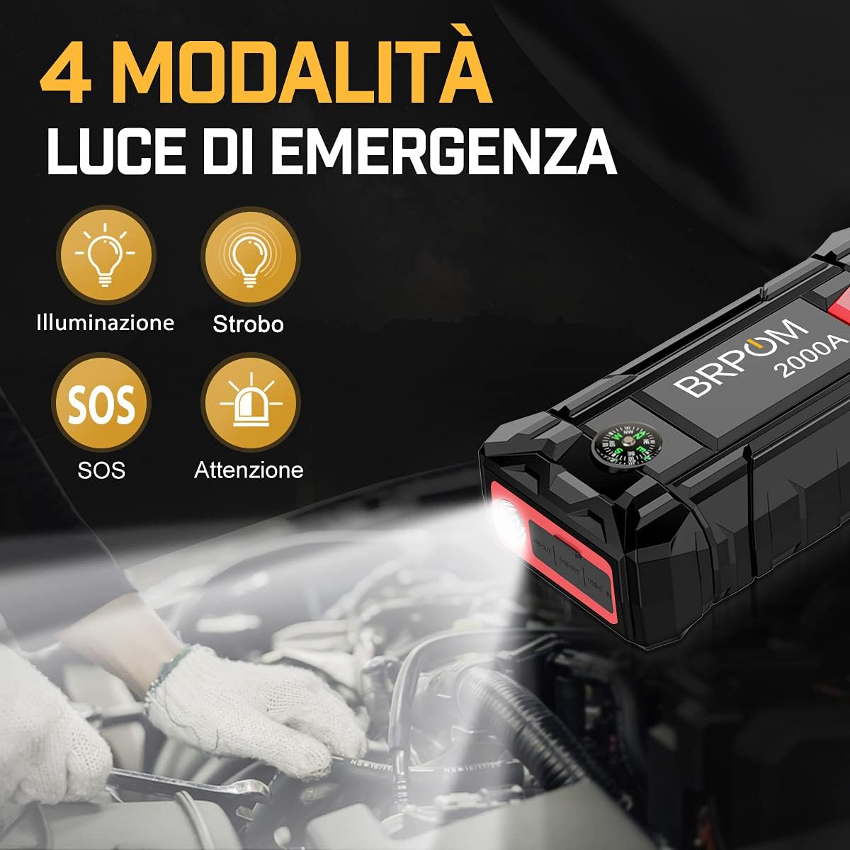 Thumbnail 5 de BRPOM Avviatore batteria auto 8000A con torcia LED e porta USB