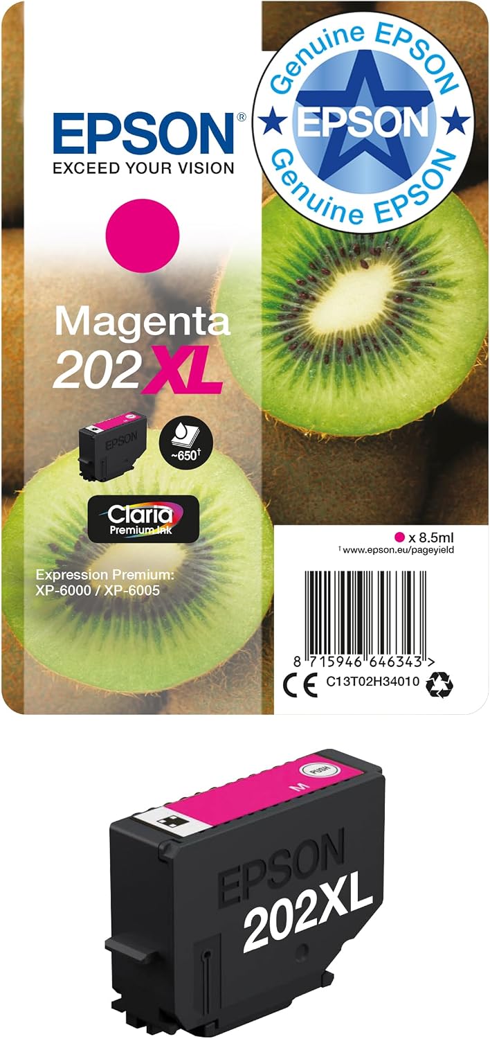 Detalle de Epson 202 Kiwi Genuine Multipack: 5-Colour Claria Premium Ink Cartridges
