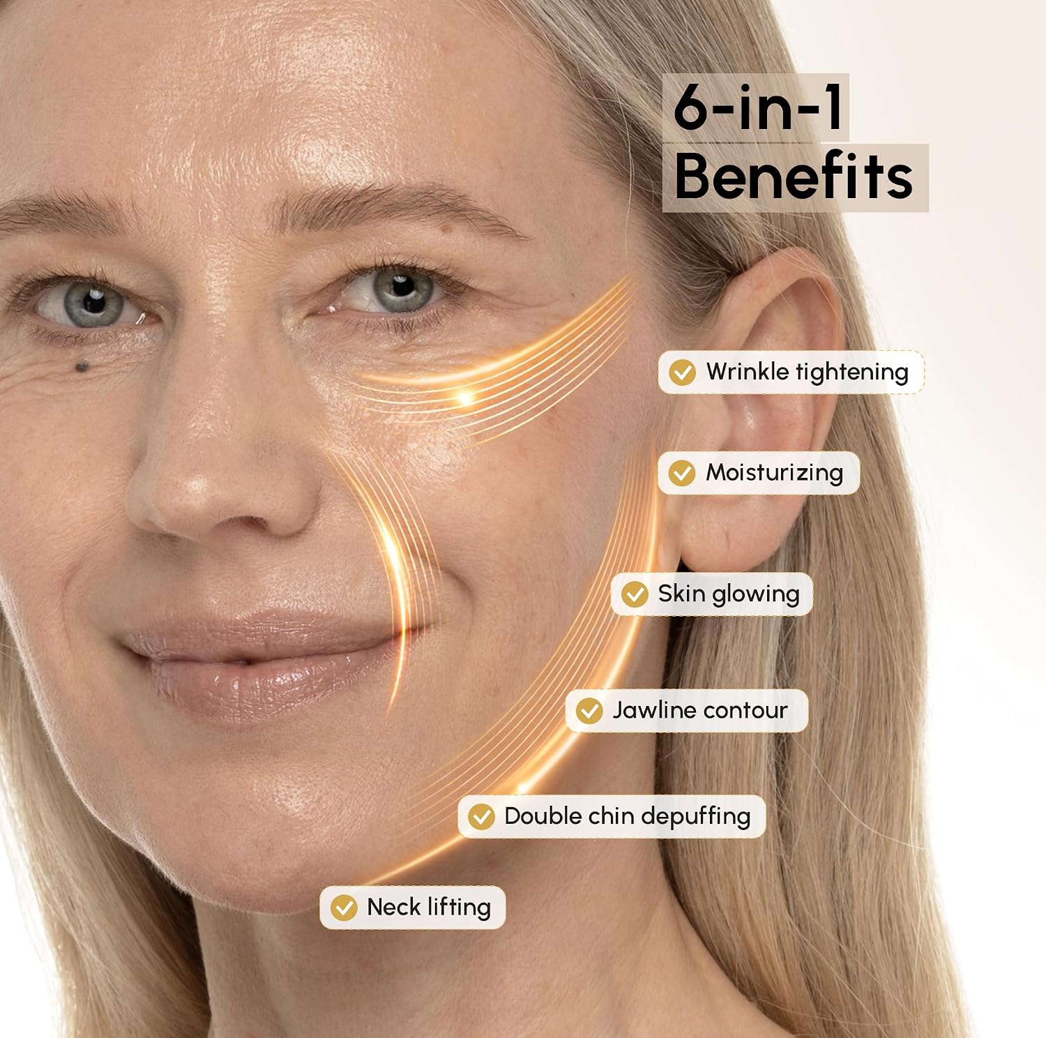 Detalle de MAREE Chin Strap V Line Lifting Mask (24K Gold) Hydrogel Double Chin & Neck Lift Tape Mask, 10 PCS