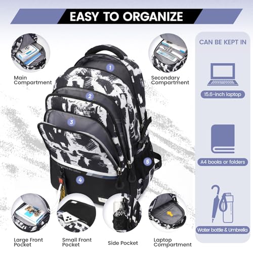 Detalle 2 de Amythe Mochilas Escolares Adolescentes 32 L con Correa para Carro, Negro