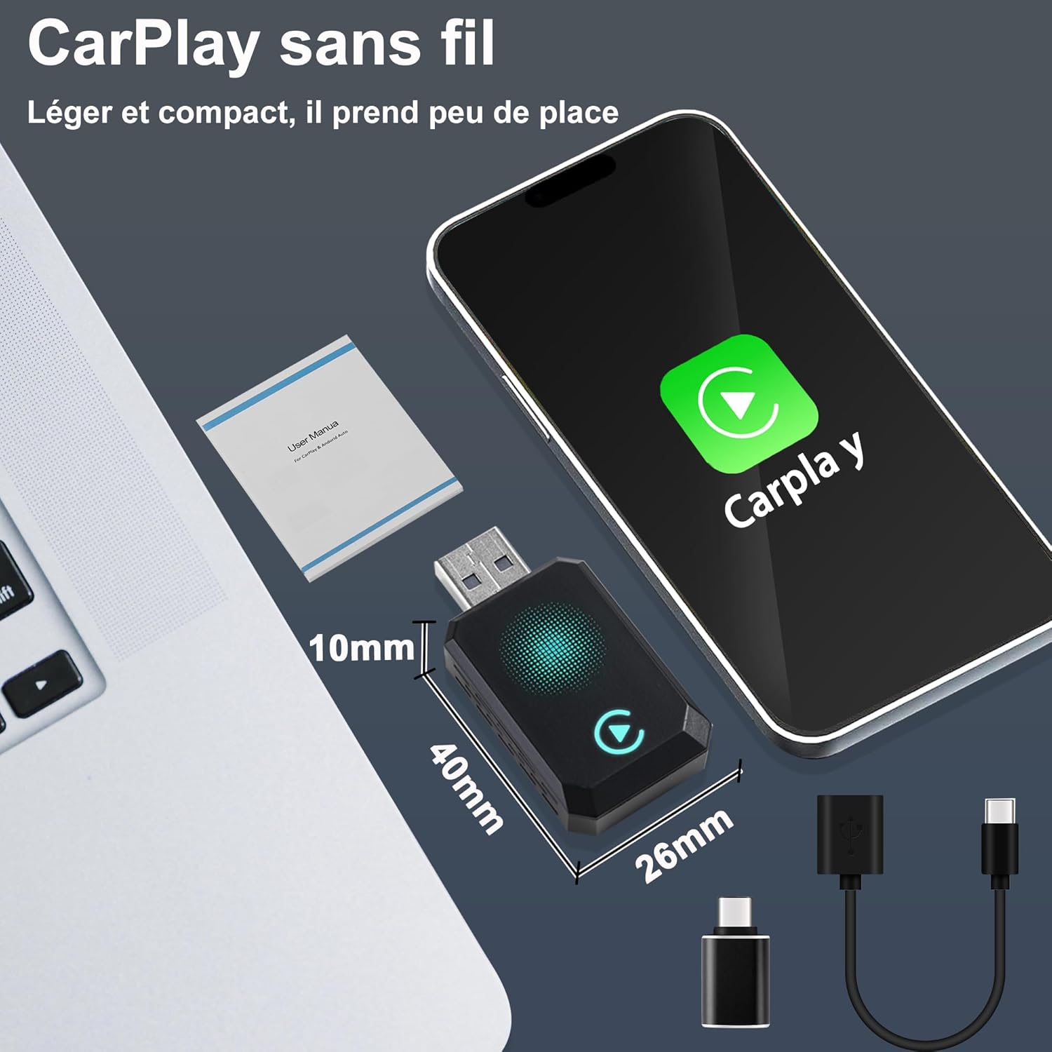 Thumbnail 5 de Adattatore CarPlay Wireless Plug & Play Type-C/USB compatibile con Apple CarPlay (nero)