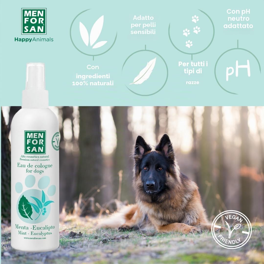 Detalle de MENFORSAN Acqua di Colonia per Cani Menta ed Eucalipto 125ml — Profumo fresco e neutro per la pelle