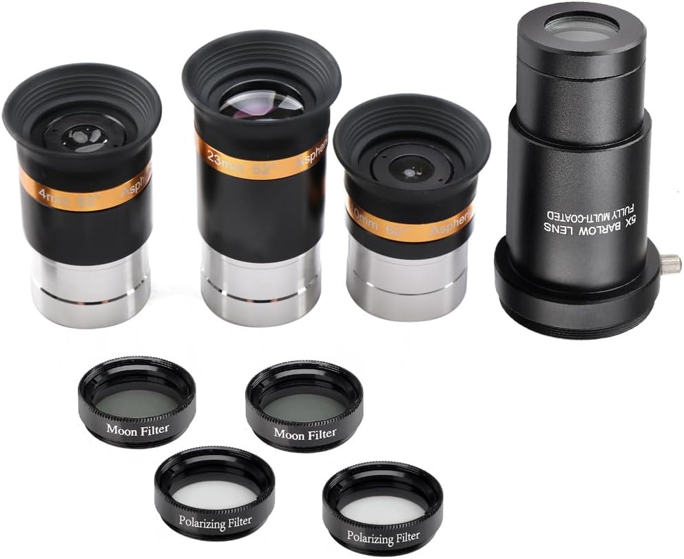 Imagen de Starboosa 62° Aspheric Eyepiece Set, 1.25" (23mm/10mm/4mm) with 5x Barlow & 4 Filters – Multi-Coated Optics en OfertitasTOP