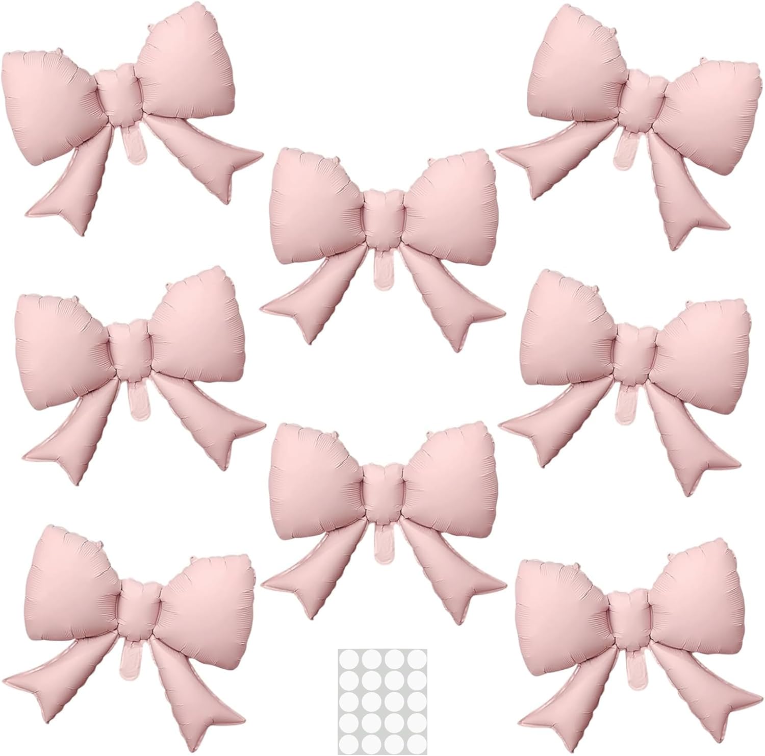 Amreich 8 Pink Bow Foil Balloons with Adhesive Dots (21 inches) – party decor for Valentines, birthdays and weddings