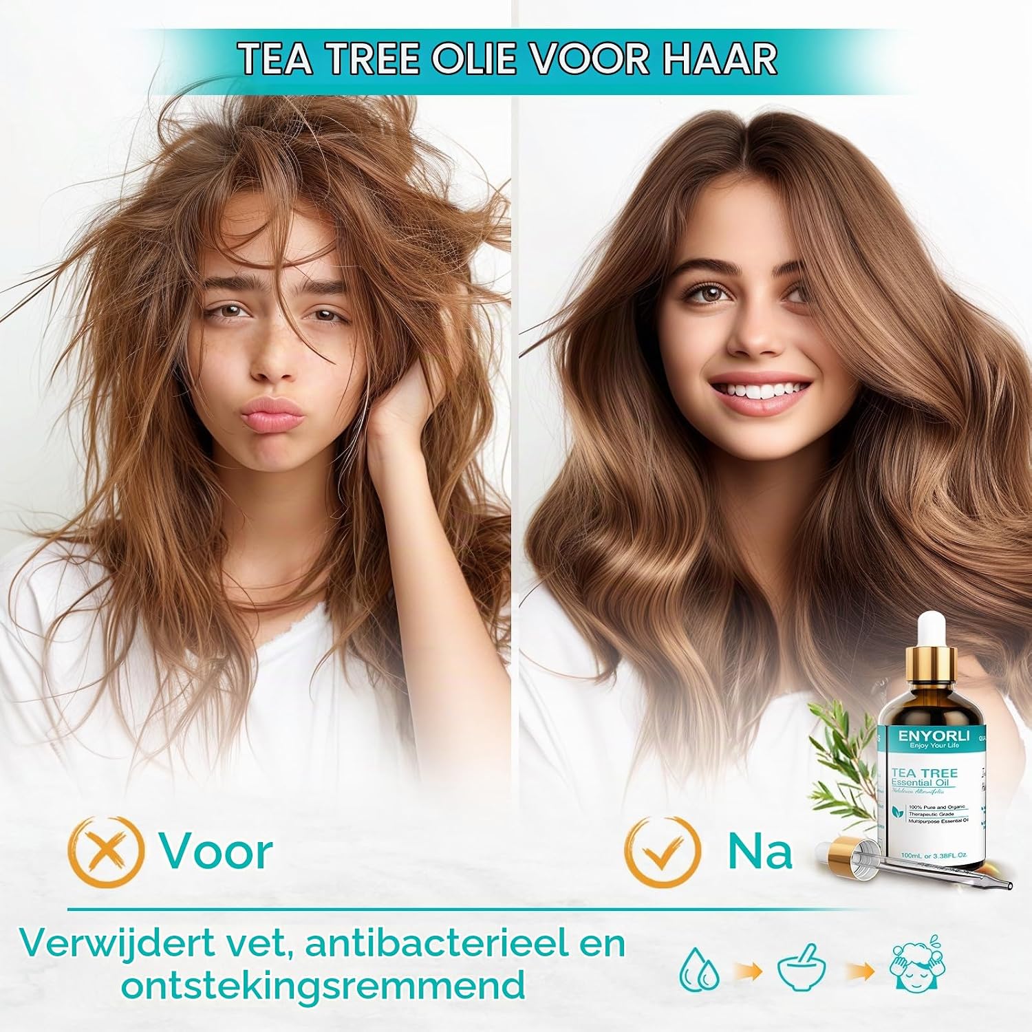 Detalle 2 de ENYORLI USJY14 tea tree olie 100 ml, puur en stoomgedestilleerd
