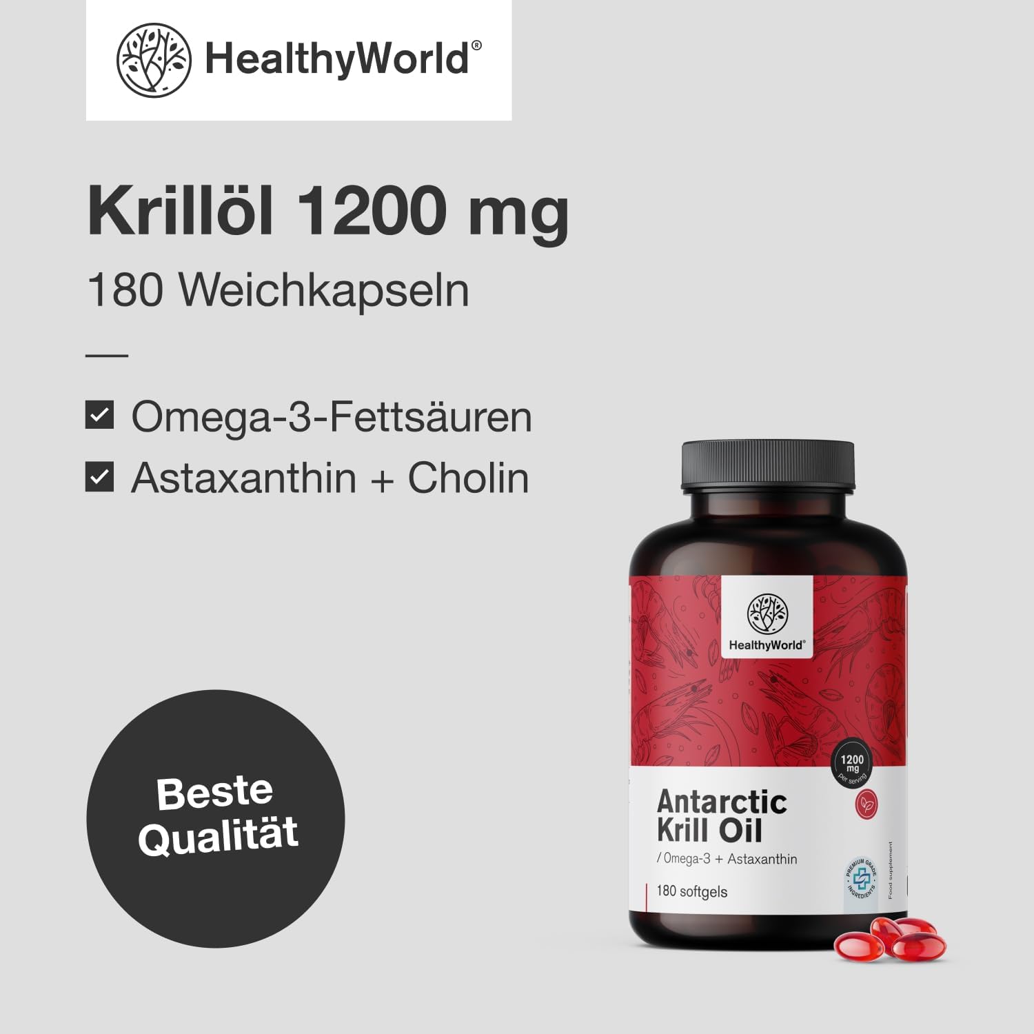 Detalle de HealthyWorld Krillöl 1200 mg Omega-3