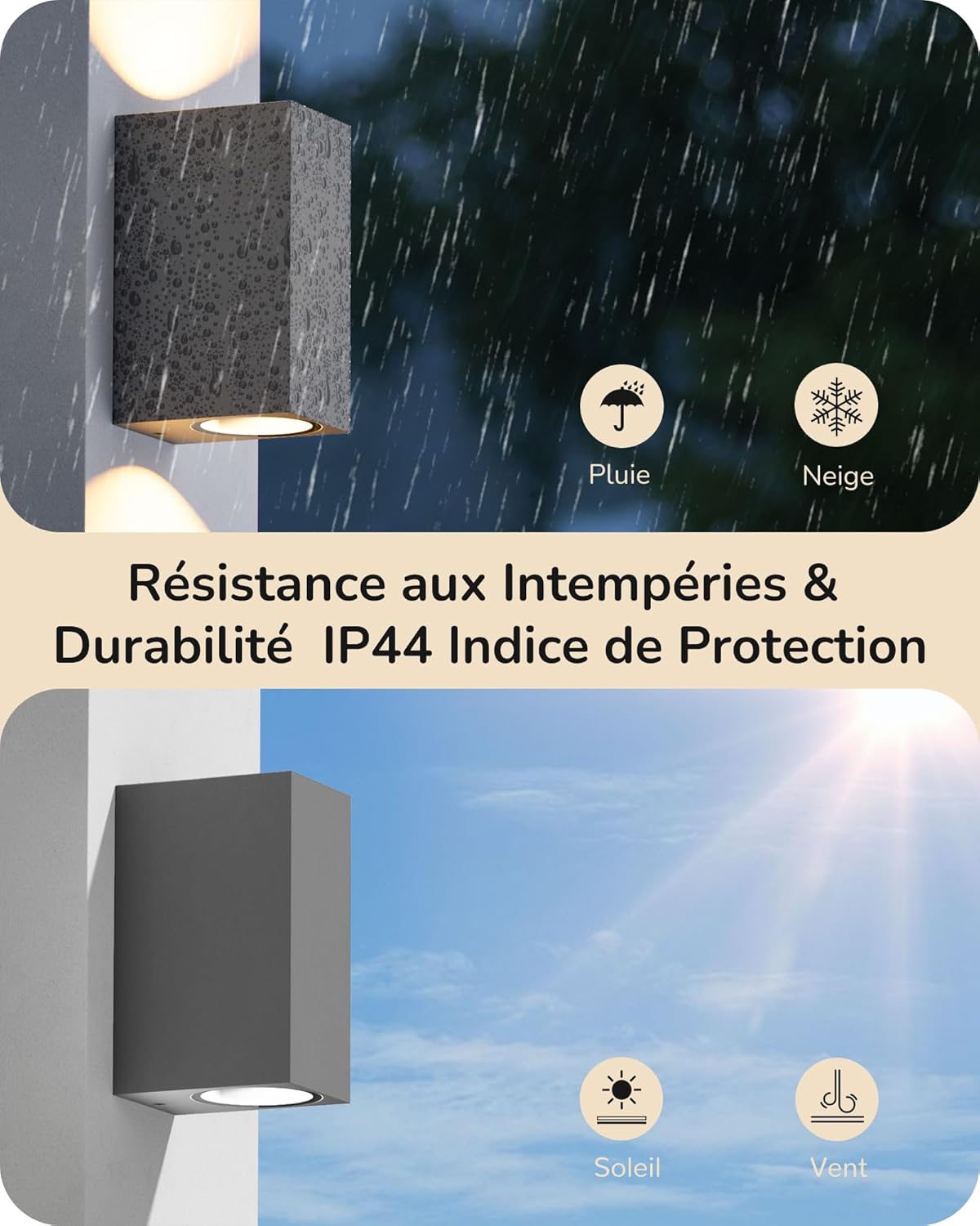 Detalle de EDISHINE Applique Murale Extérieure IP44 — Gris Foncé, GU10, 15 x 6,5 x 9,2 cm